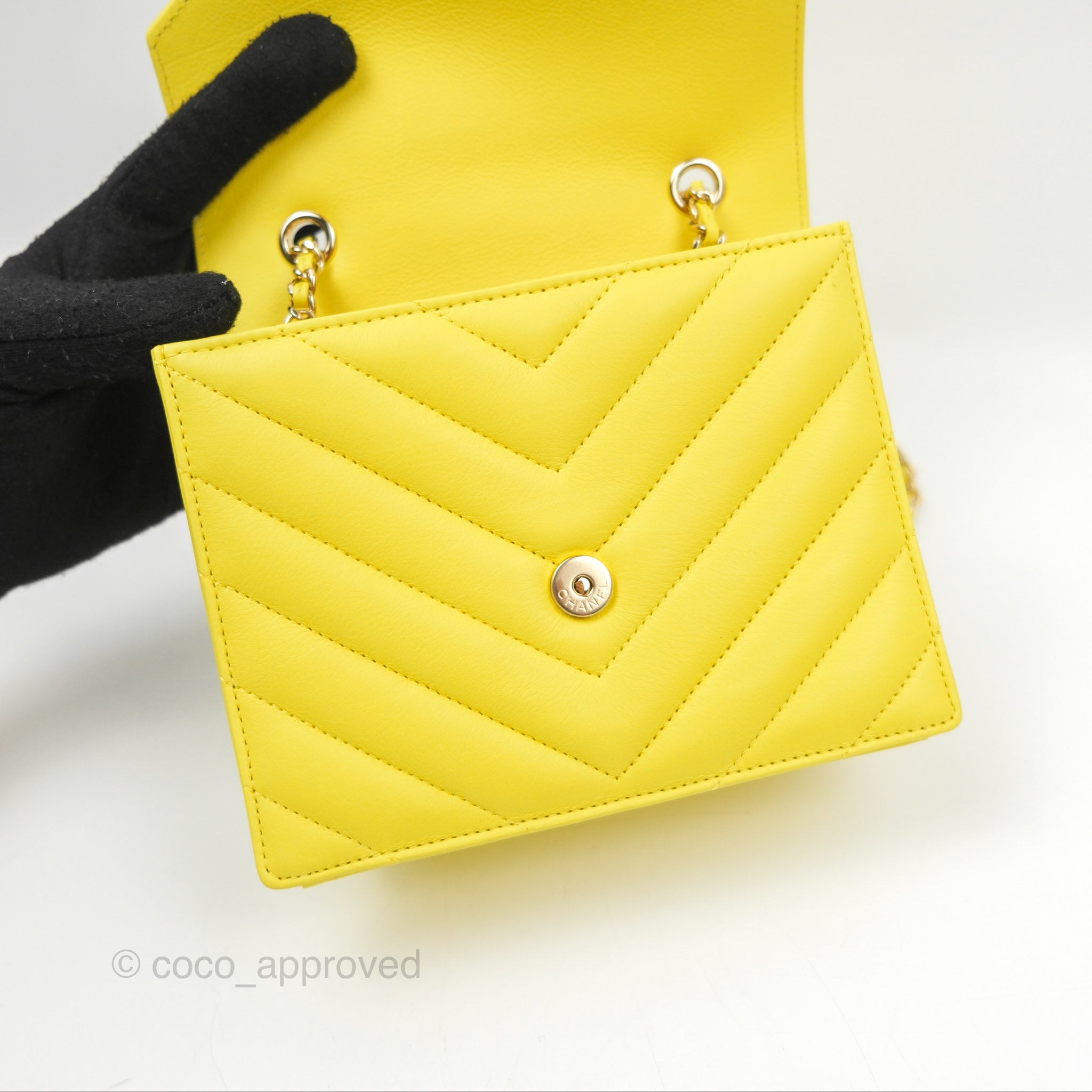 Chanel Chevron Square Envelope Flap Bag in Yellow - 19C Collection | Luxury Crossbody Bag for Women, Perfect for Parties & Evening Events