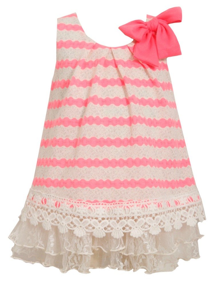 Bonnie Jean Girls' Sparkly Lurex Knit Stripe Lace Party Dress - Perfect for Birthday, Christmas & Special Occasions