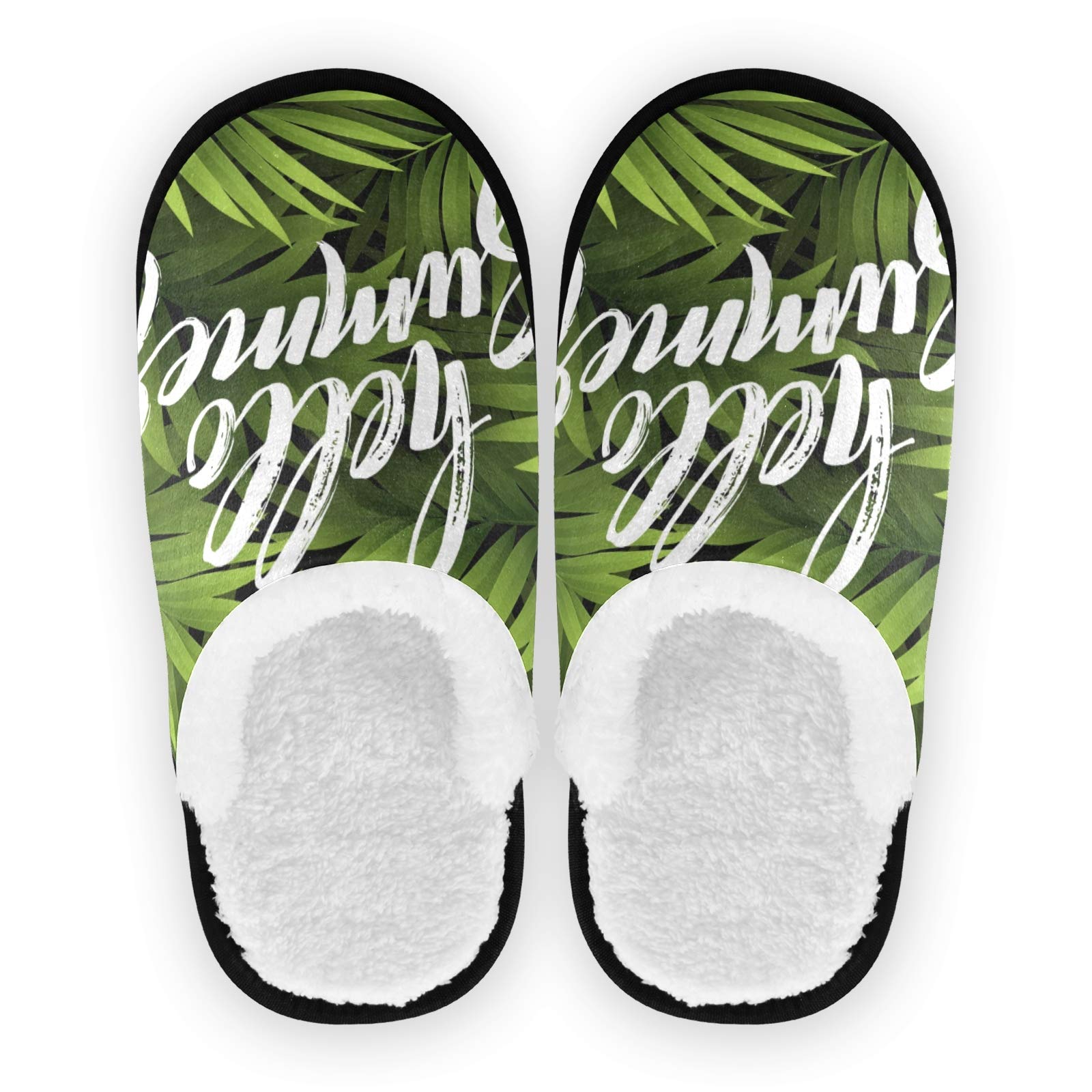 ALAZA Summer Palm Leaf Slippers - Non-Slip Indoor/Outdoor House Shoes for Men & Women - Comfortable Spa, Hotel, Travel & Home Use - Jungle Green Design