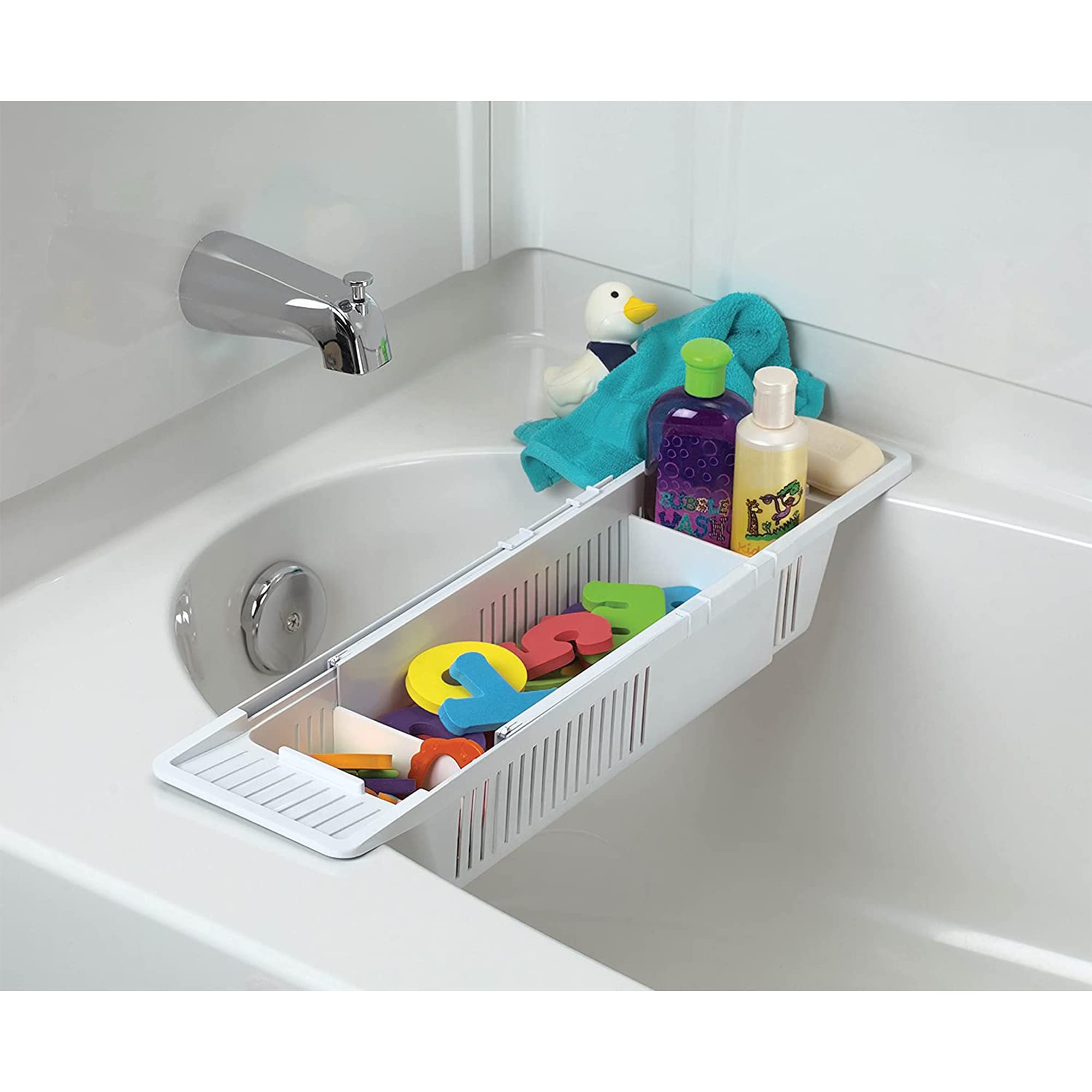 KidCo 3-Compartment Bath Toy Organizer - Large Openings Storage Basket for Bathtub Toys | High Capacity White Bath Toy Holder | Perfect for Baby Bath Time & Kids' Bathroom Organization