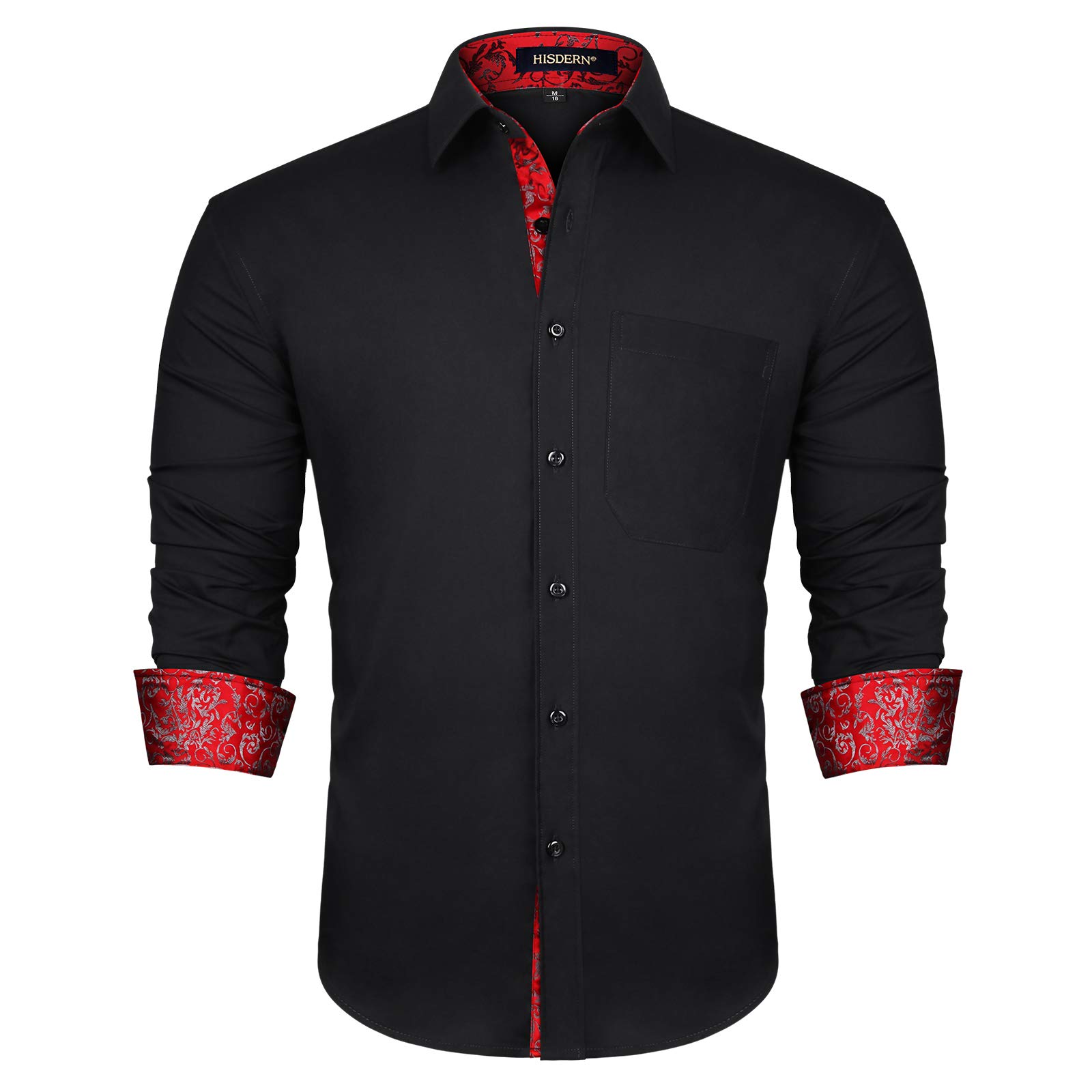 HISDERN Men's Contrast Casual Dress Shirt - Long Sleeve Button Down Formal Shirt with Printed Design, Regular Fit for Office, Party & Everyday Wear