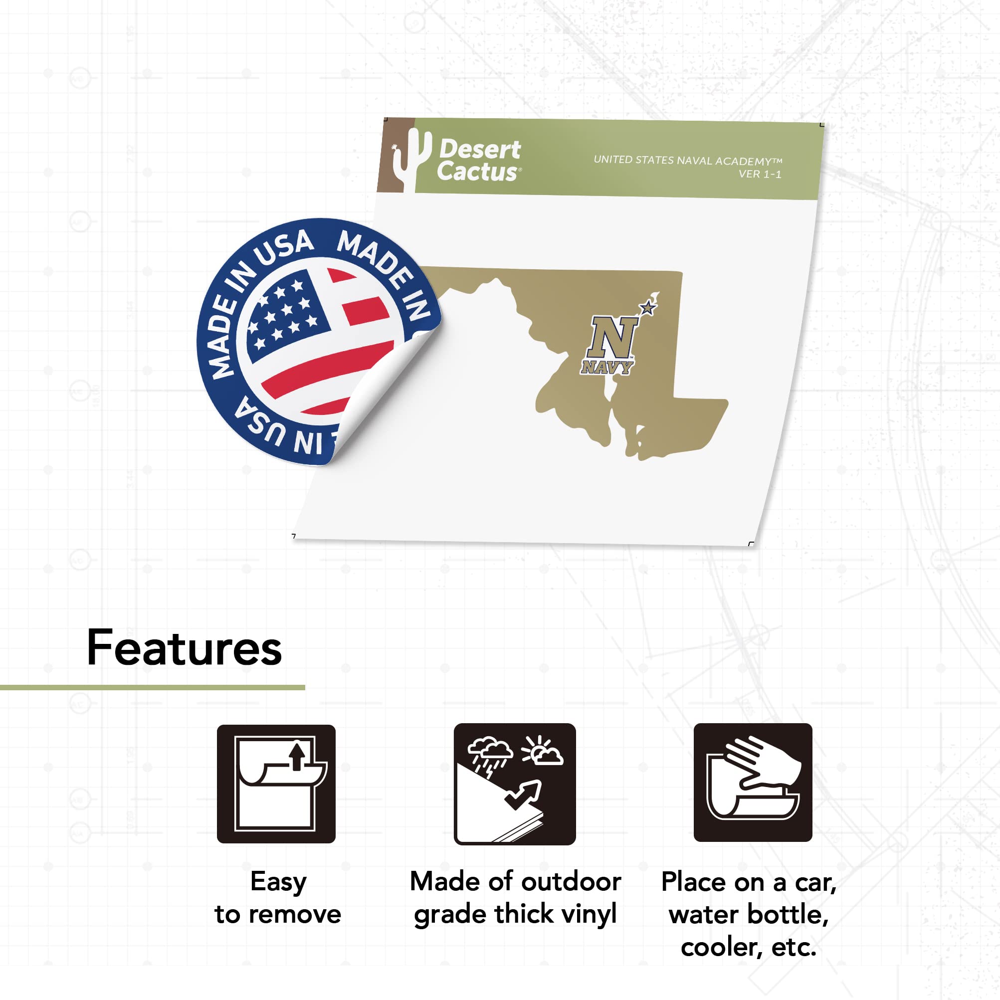 Premium Desert Cactus USNA Sticker - United States Naval Academy Vinyl Decal for Laptop, Water Bottle, Car & Scrapbook - Midshipmen Navy Pride Decoration - Perfect for Graduation Gifts & Military Support