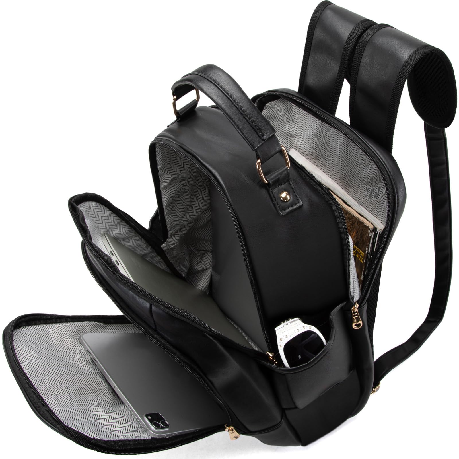 Montana West Vegan Faux Leather Backpack for Women & Men - Lightweight Travel Laptop Backpack for Work, Business & School - Water-Resistant Black Backpack for Commuting, College & Daily Use