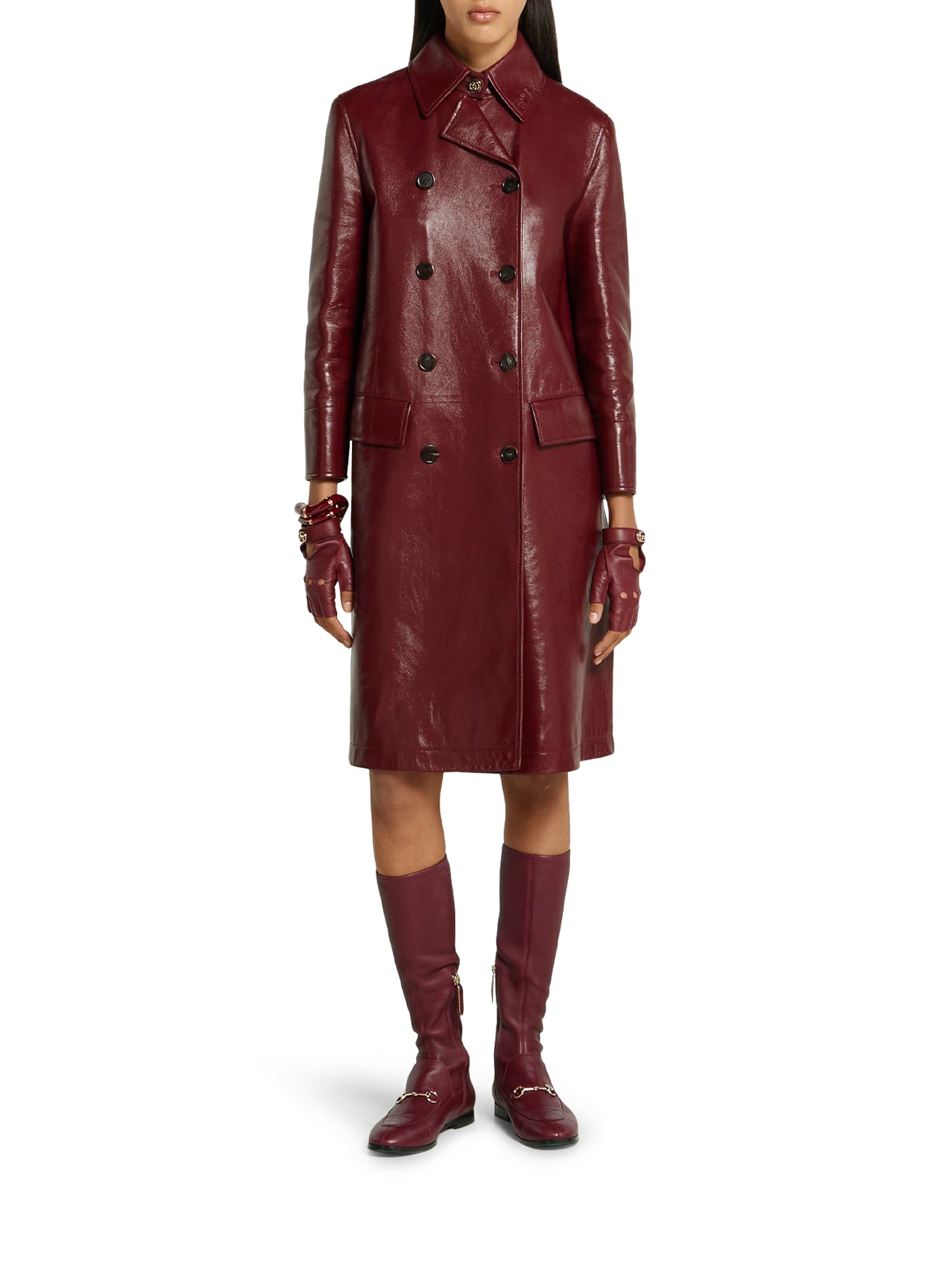 Luxury Double Breasted Shiny Leather Coat for Women - Elegant Winter Outerwear for Office, Parties & Formal Events