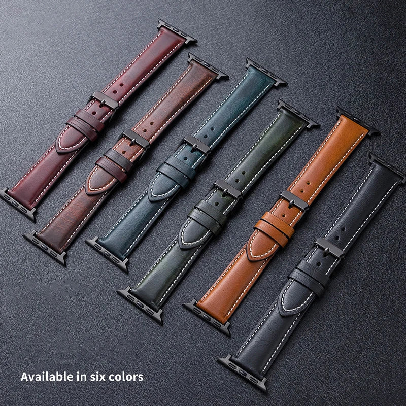 Premium Oil Waxed Genuine Leather Apple Watch Band - Durable & Stylish Replacement Strap for Workouts, Office & Everyday Wear