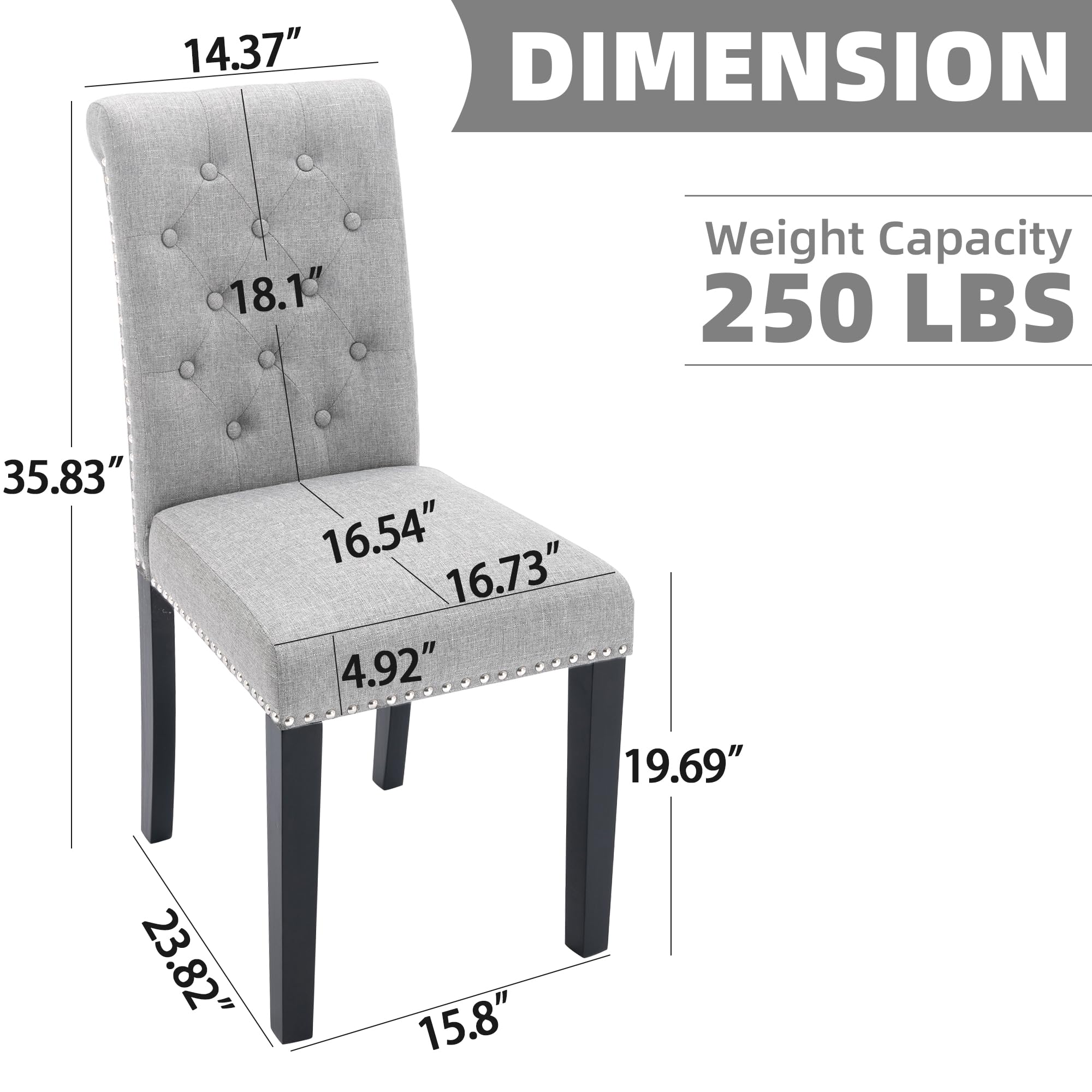 Westice 6-Piece Upholstered Fabric Dining Chair Set with Nailhead Trim & Rubber Wood Legs - Modern Kitchen & Dining Room Chairs for Small Spaces - Perfect for Apartments, Breakfast Nooks & Compact Dining Areas (Light Gray)
