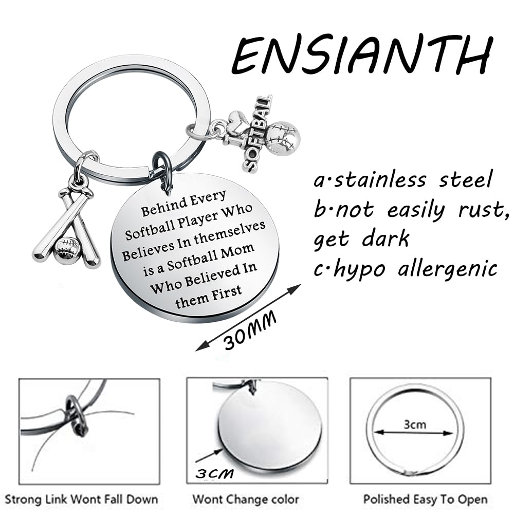 ENSIANTH Softball Mom Keychain - Thoughtful Appreciation Gift for Softball Coaches, Team Moms & Players - Perfect Mother's Day Present for Baseball Lovers - Great for Gameday, Practice & Everyday Use