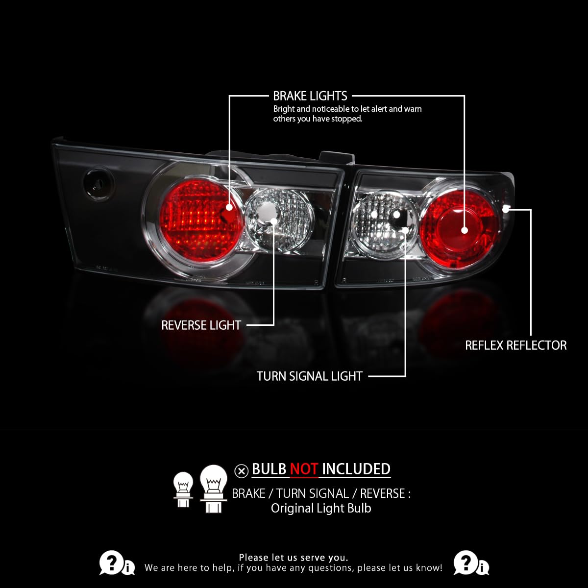 AUTOZENSATION Black Housing Clear Lens Tail Lights for 2003-2005 Honda Accord 4-Door Sedan - Left & Right Pair Assembly - Perfect for Night Driving & Car Customization