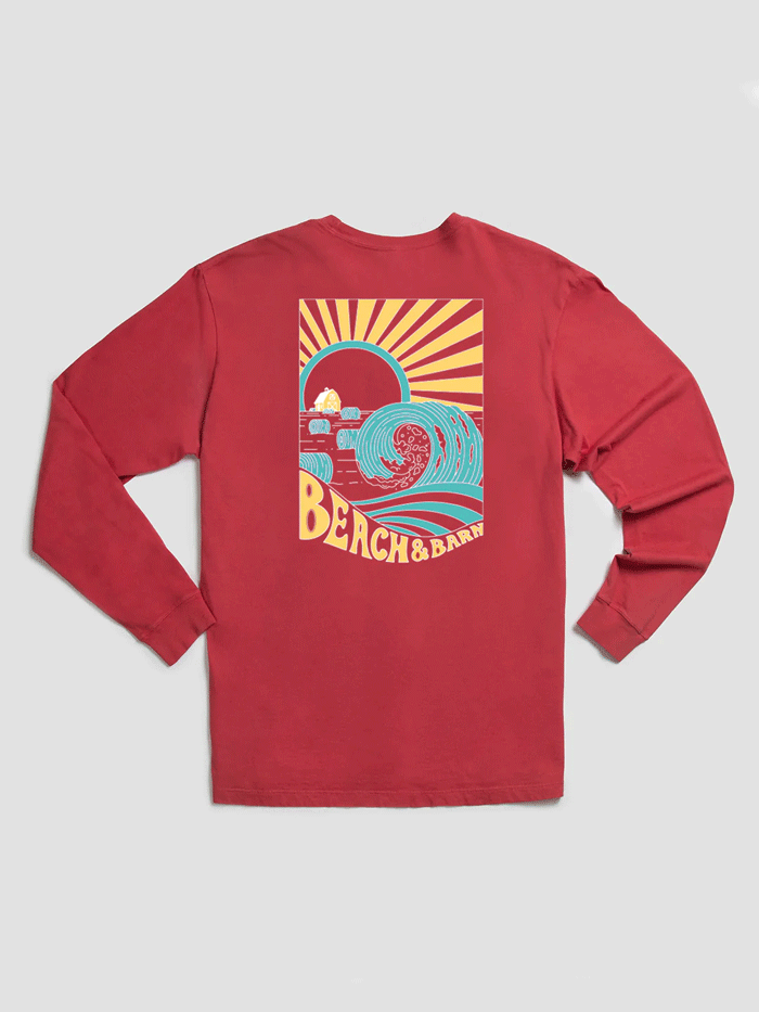 Beach & Barn HAY BARREL Long Sleeve T-Shirt for Women - Soft Cotton Casual Tee in Brick Red - Perfect for Outdoor Adventures, Farm Visits & Beach Days