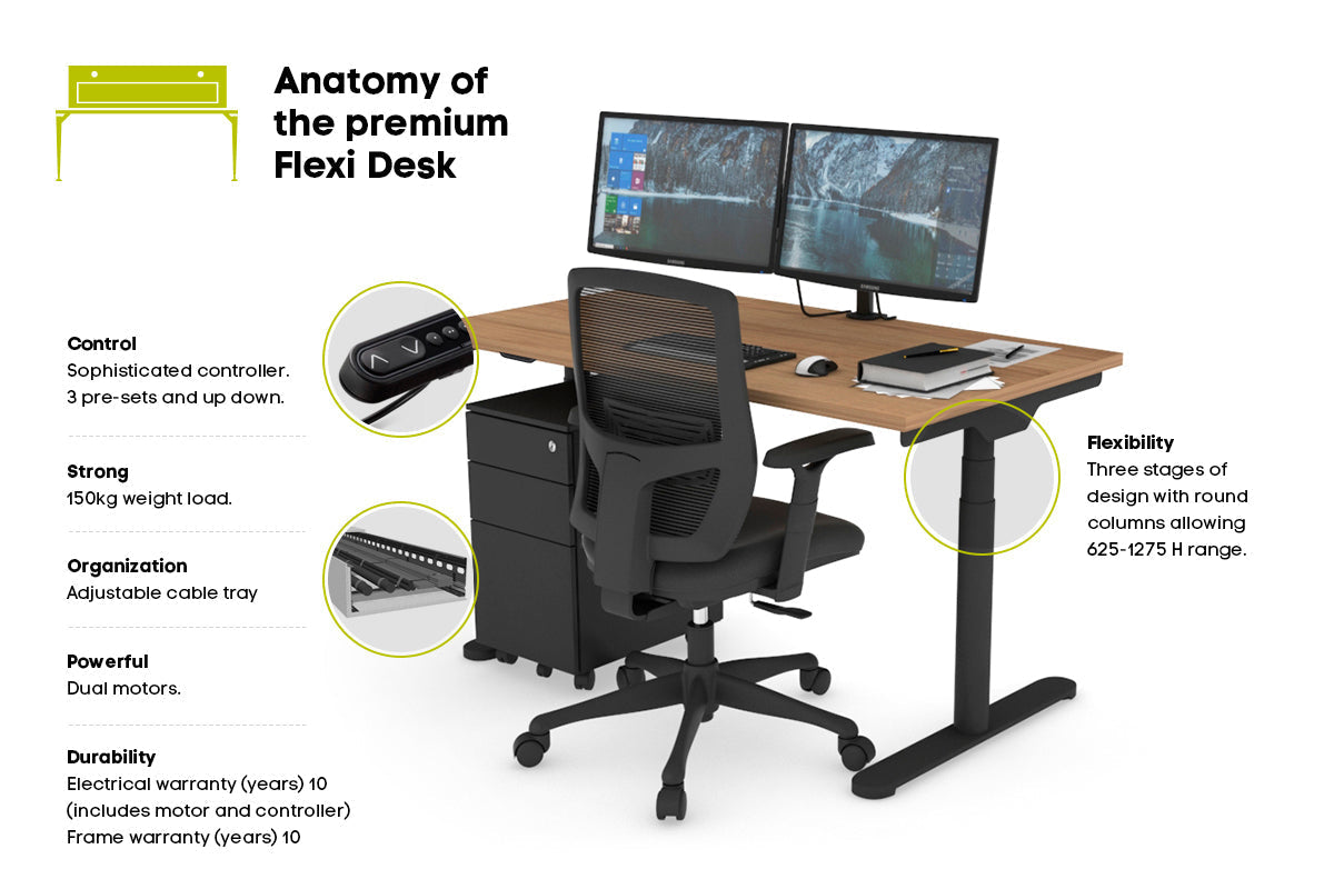 Flexi Premium Height Adjustable Standing Desk - 1600L x 700W Electric Ergonomic Workstation for Home Office & Executive Settings - Perfect for Remote Work & Productivity Boost