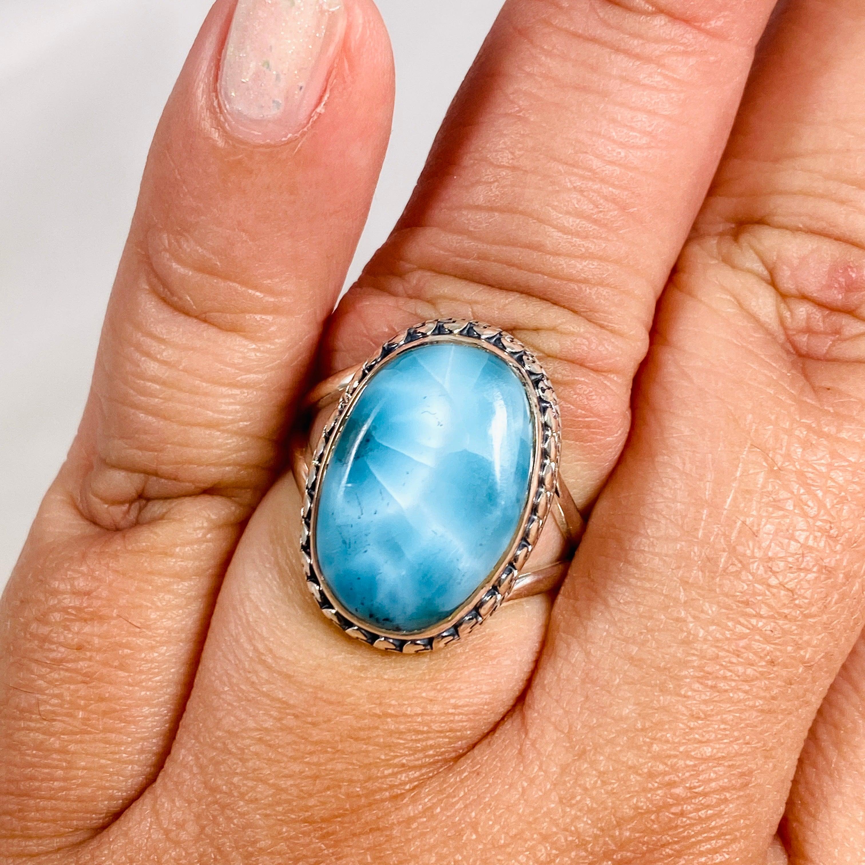 Larimar Sterling Silver Oval Filigree Ring Size 10 - Handmade Blue Gemstone Jewelry for Women, Perfect for Gifts, Weddings & Special Occasions