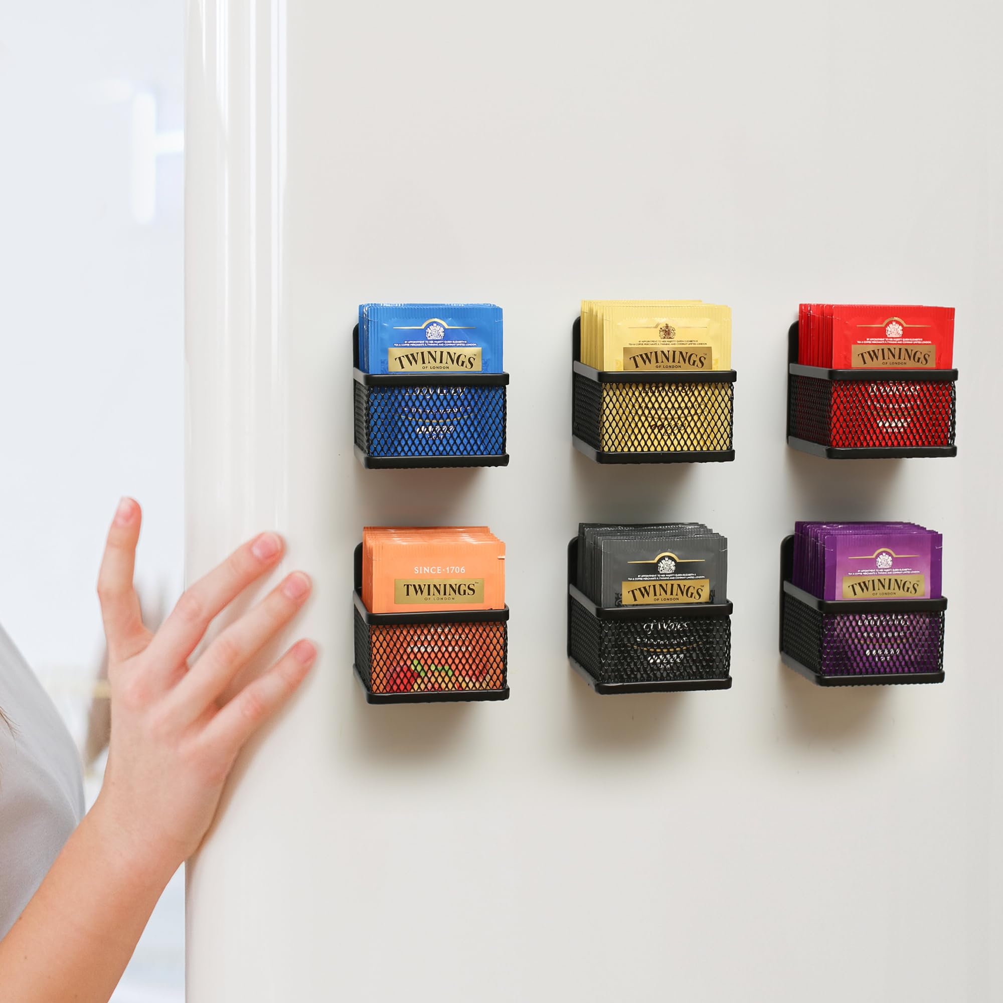 6-Piece Magnetic Tea Bag Organizer Set - Black Metal Tea Storage for Refrigerator, Counter or Kitchen Shelf | Perfect Tea Gift for Tea Lovers (Small, DB-1205) | Keep Your Tea Bags Fresh & Organized at Home or Office