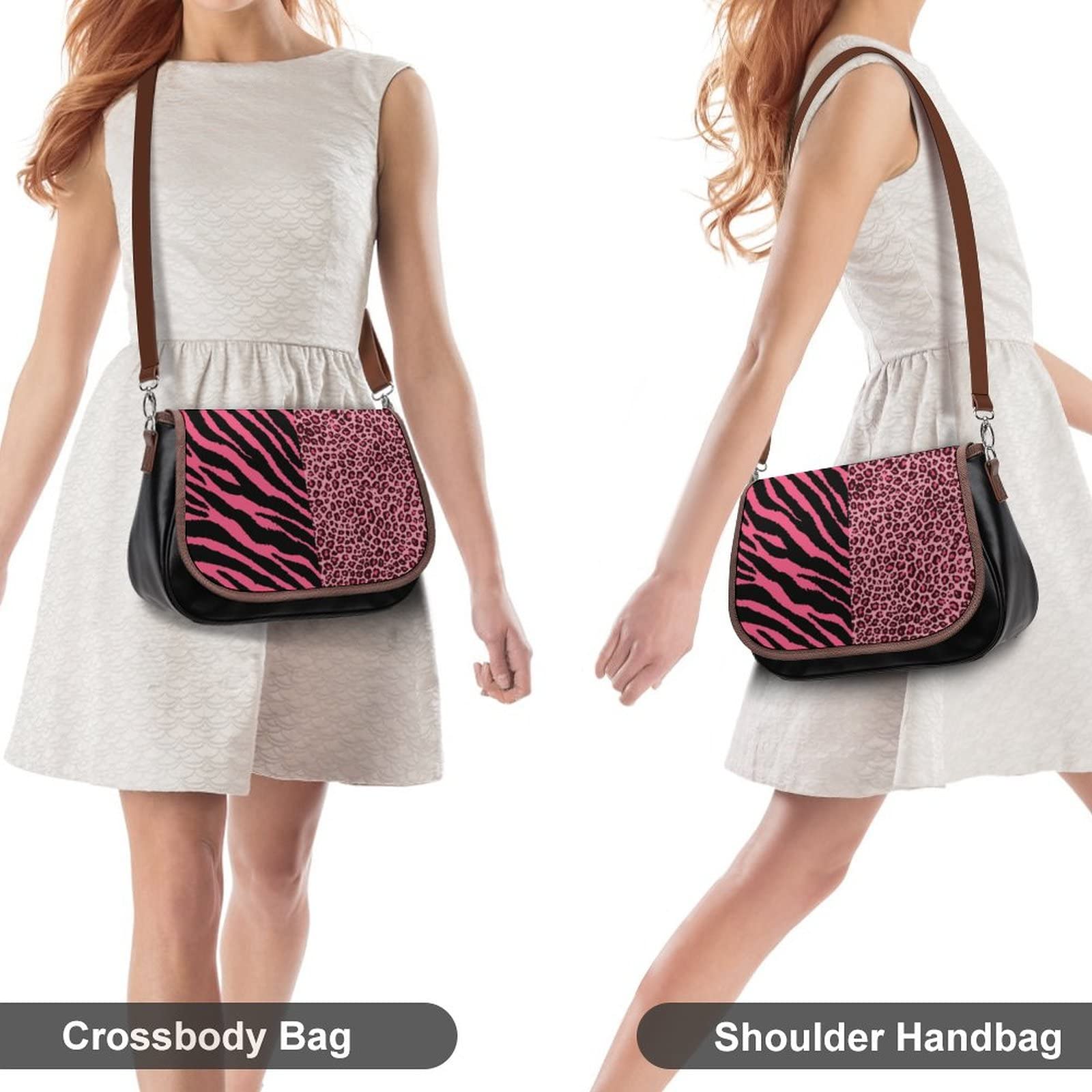 Vintage Women's Crossbody Bag - Medium Leather Hobo Shoulder Bag with Tiger Leopard Print | Fashionable & Durable for Daily Use, Travel, Work & Casual Outings