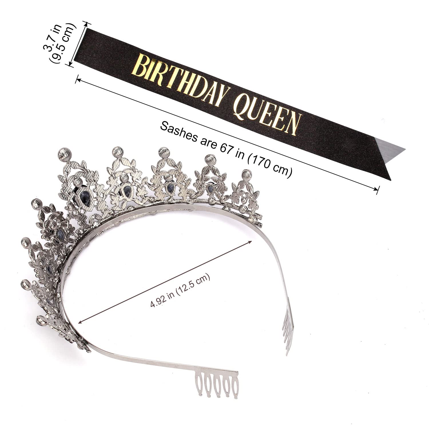 Birthday Queen Sash & Crystal Tiara Set - Sparkling Rhinestone Crown with Comb & Glitter Satin Sash with Pin - Perfect for Birthday Parties, Bachelorette, Pageants & Special Occasions