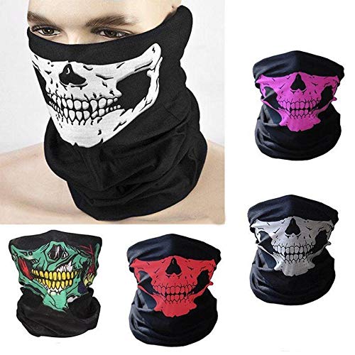 Skull Print Face Mask & Elastic Headband Set - Breathable Seamless Bandana Scarf for Sports, Cycling, Running & Outdoor Activities