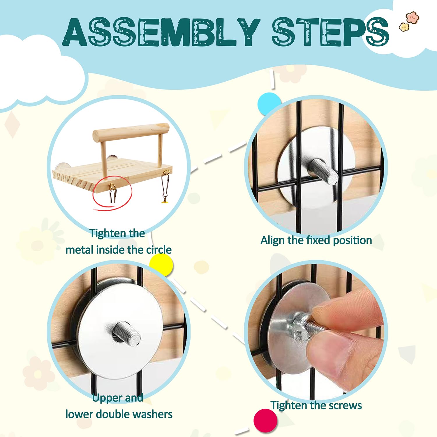 3PCS Natural Wood Bird Perches Platform Swing with Climbing Ladder - Safe Bungee Chew Toys for Parrots, Lovebirds, Budgies, Chinchillas & Small Pets - Cage Accessories for Climbing, Playing & Exercise - Perfect for Green Cheek Conures, Hamsters & Pet Birds