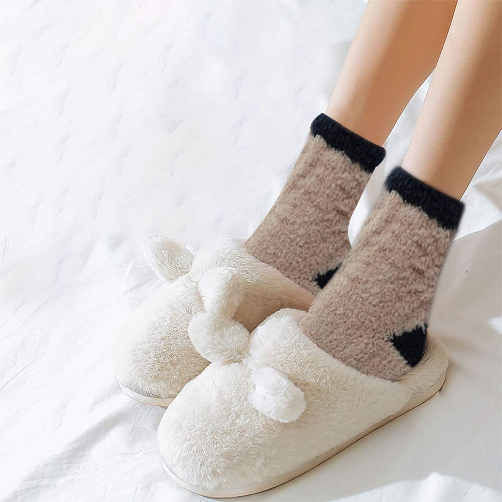 YASSUN Cozy Home Sleeping Socks - Non-Slip Carpet Floor Socks for Women & Men - Free Size (Purple & Khaki, 2 Pairs) - Perfect for Winter, Bedtime & Indoor Comfort