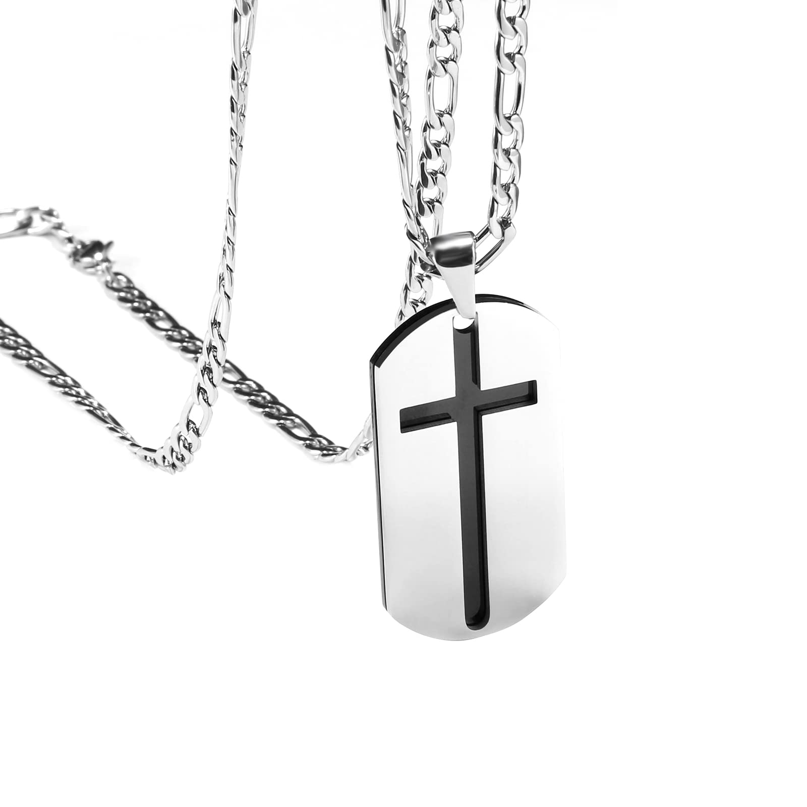 Oumi Stainless Steel Cross Necklace for Men & Women - Military Dog Tag with Inspirational Bible Verse - Religious Jewelry Gift for Christians, Baptism, Confirmation & Everyday Wear