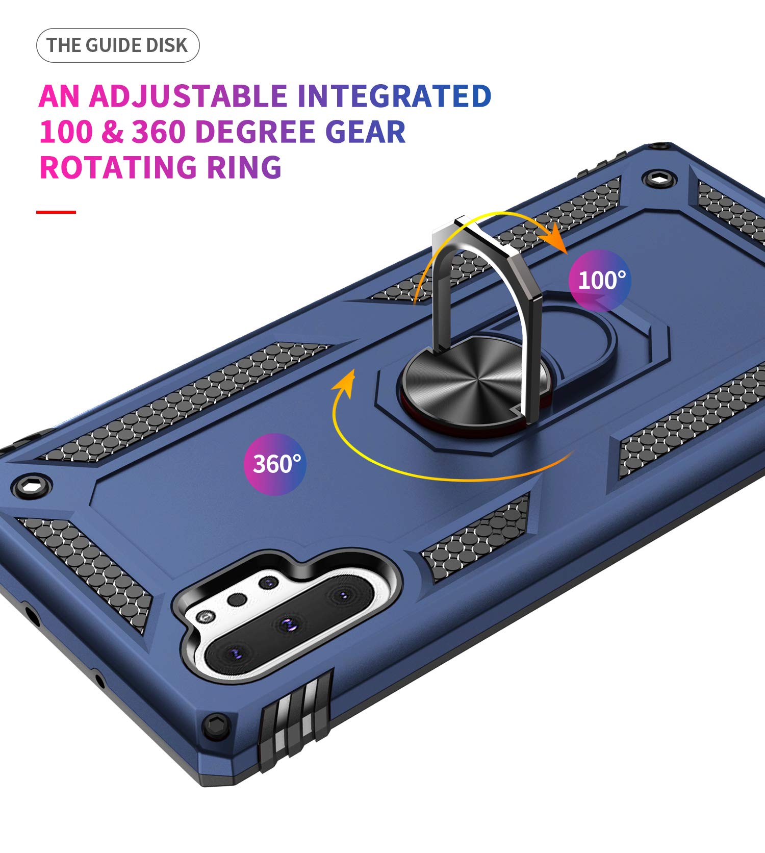 Samsung Galaxy Note 10 Plus Case with HD Screen Protector - Military-Grade Shockproof Cover with Metal Ring Holder Stand | Drop Tested Protection for Note 10+/5G (Blue) | Perfect for Work, Travel & Outdoor Activities