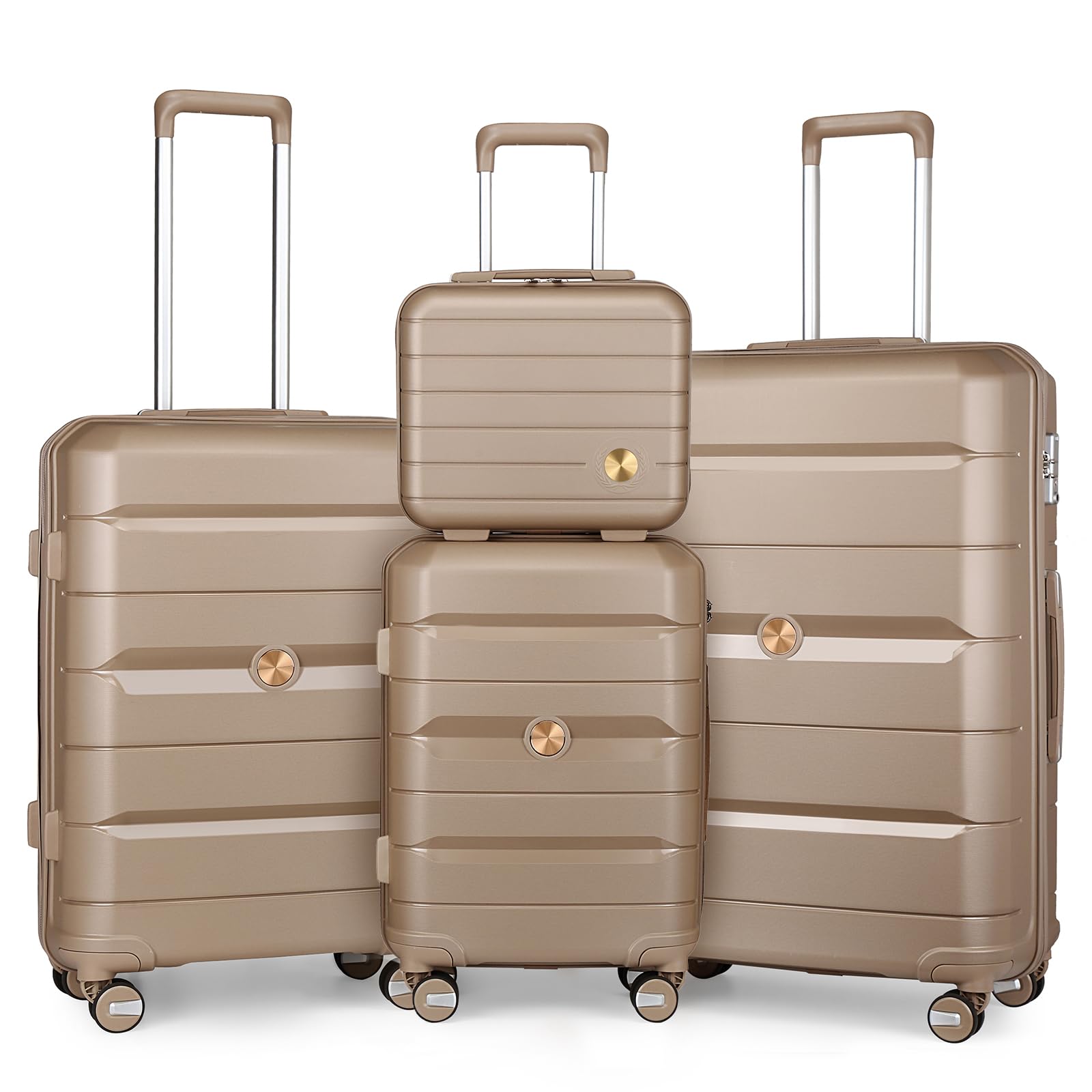 Somago 4-Piece Lightweight Hardside Luggage Set with Spinner Wheels & TSA Lock - Durable Polypropylene Suitcases for Travel, Noble Golden | Perfect for Family Vacations, Business Trips & International Travel