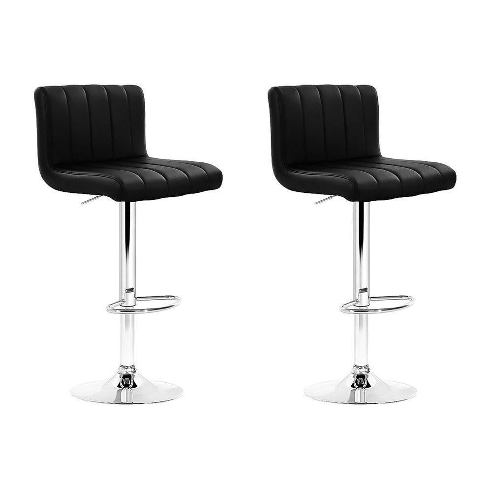 Adjustable Height Bar Stools with Gas Lift Mechanism - Genuine Leather Upholstery, Black - Perfect for Kitchen Islands, Home Bars & Dining Areas