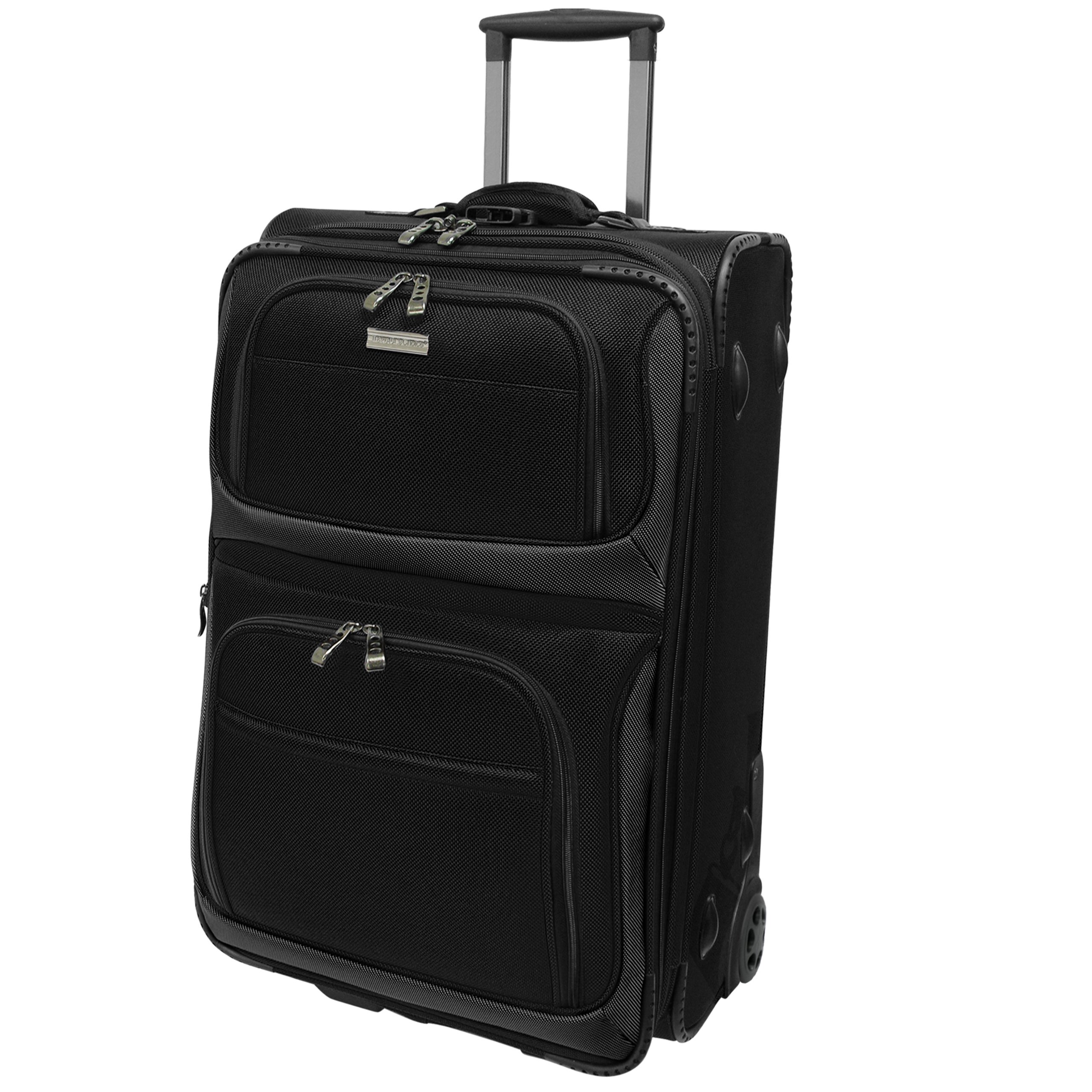 Traveler's Choice Conventional II Expandable Rugged Rollaboard Luggage 21-Inch Carry On - Durable Black Suitcase for Business Trips & Vacations