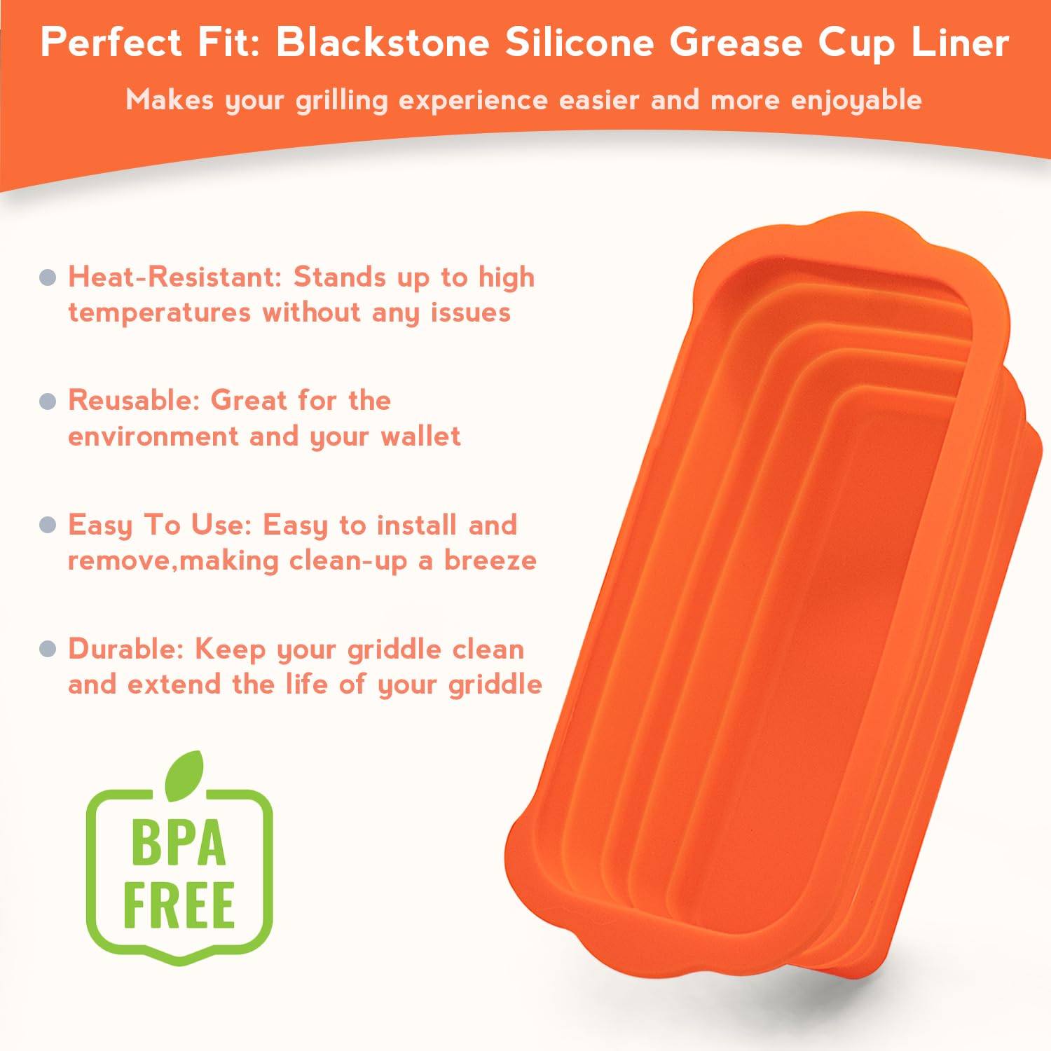 **2 Pack Reusable Silicone Grease Cup Liners for Blackstone Griddles (36, 28, 22, 17 Inch) – Durable Oil Catcher & Drip Pan Accessories for Outdoor BBQ, Camping & Backyard Grilling**