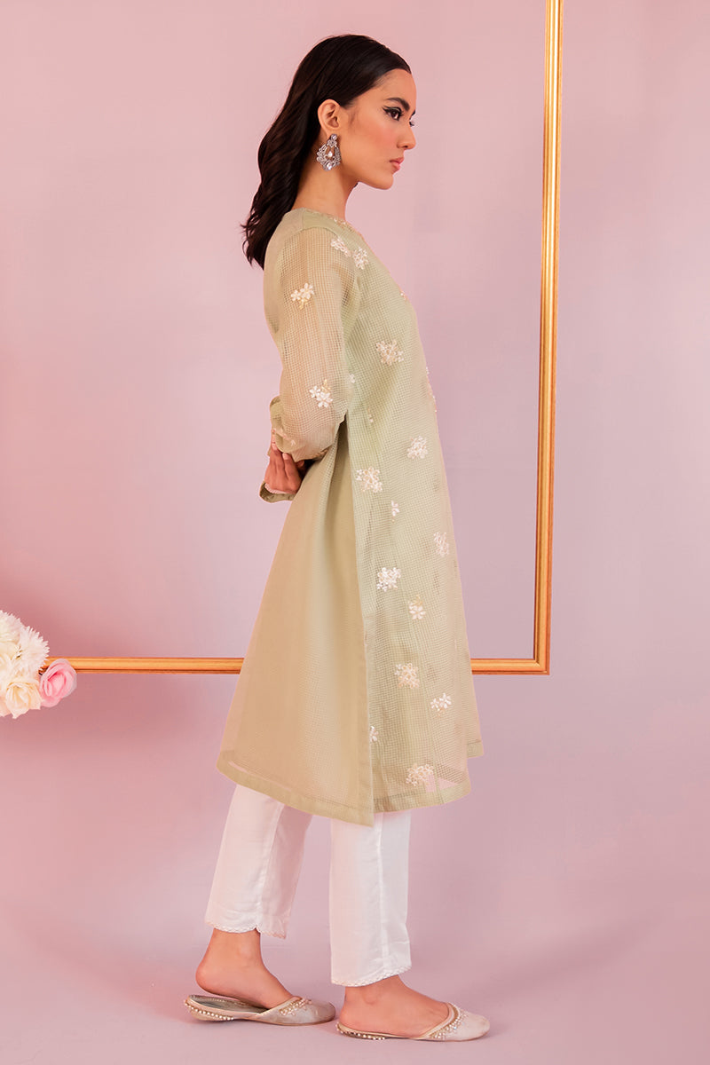 Stylish Green Beryl Embroidered Shirt for Women - Elegant Floral Design Casual Blouse - Perfect for Office, Party & Summer Outfits