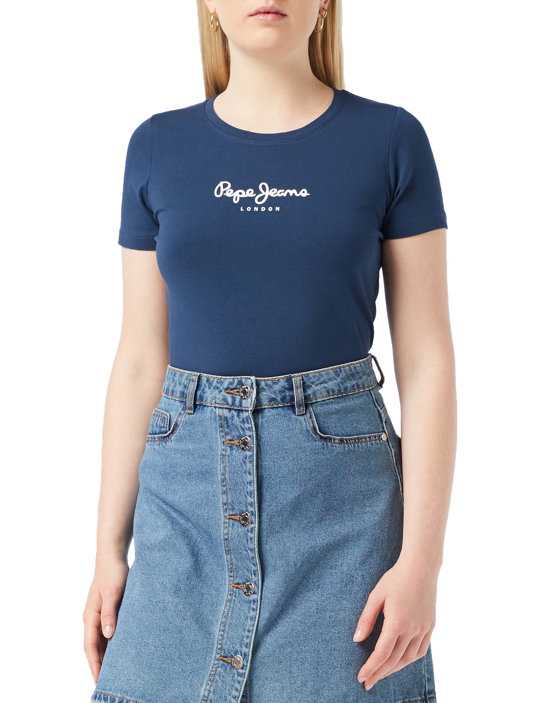 Pepe Jeans New Virginia Women's T-Shirts & Polo Shirts - Stylish Marine Blue Casual Tops for Everyday Wear, Work & Weekend Outfits