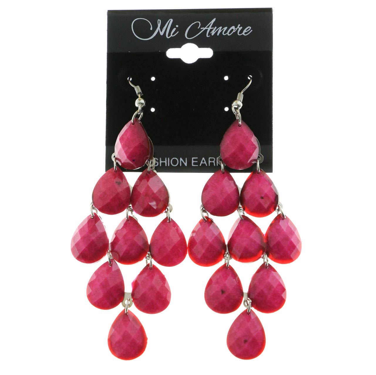 Mi Amore Chandelier Earrings for Women - Silver Tone & Pink Crystal Dangle Earrings - Elegant Party, Wedding, and Evening Wear Jewelry