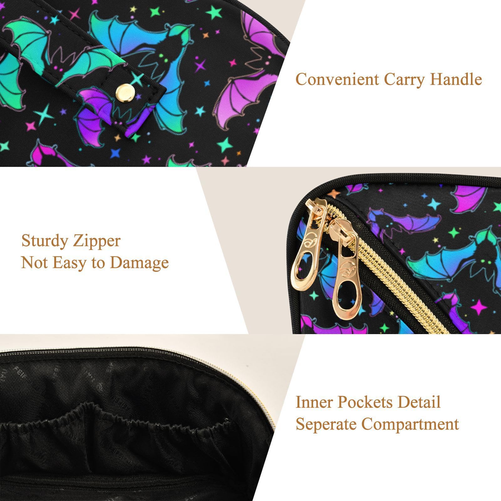 Halloween Luminous Bats Makeup Organizer Bag - Large Capacity Travel Cosmetic Case for Women | Perfect for Travel, Parties & Everyday Use