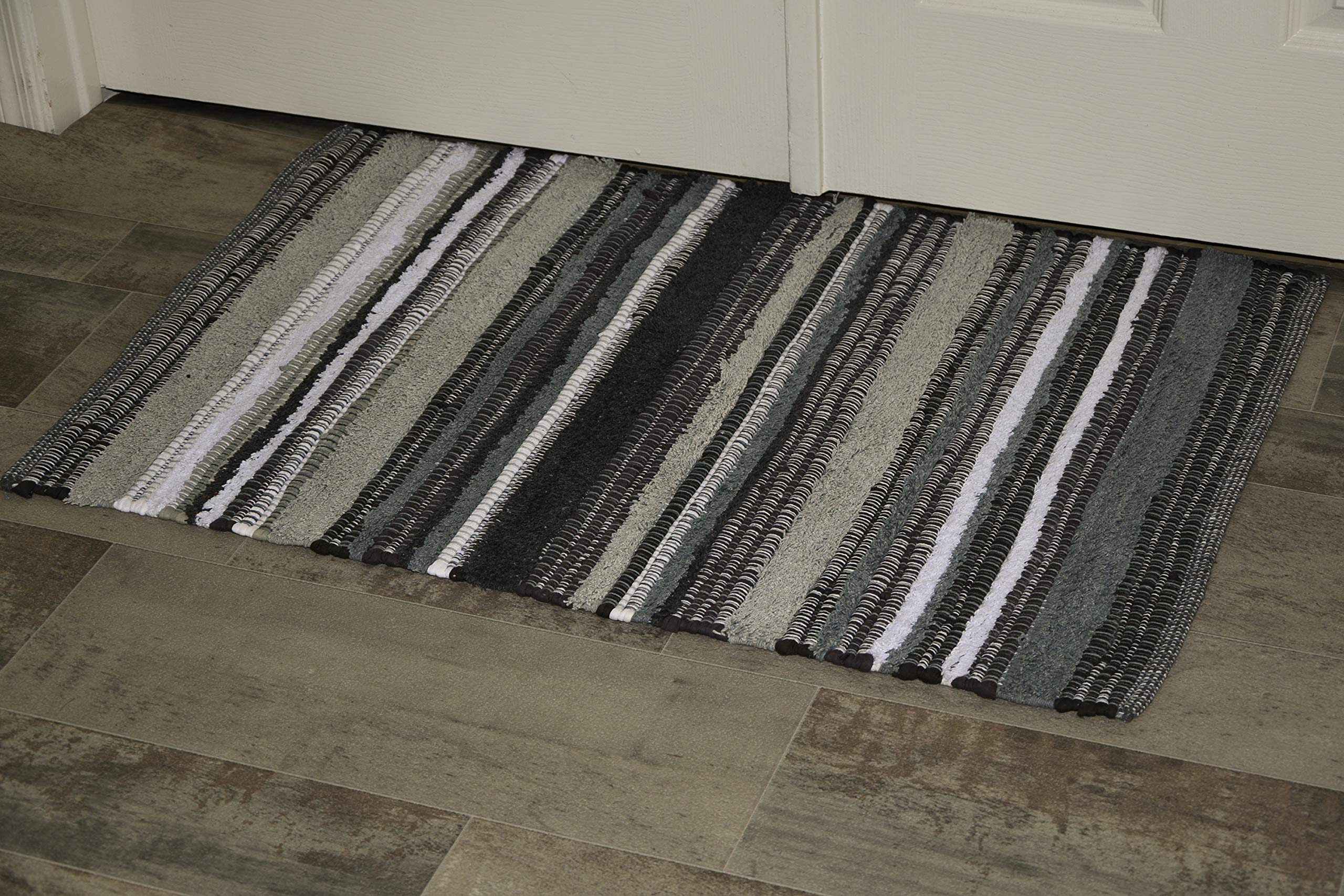 Premium Grey Cotton Striped Doormat - Non-Slip 2x3 Feet Indoor Entryway Rug for Kitchen, Bathroom & Home Decor (24x36 Inches) - Perfect for High-Traffic Areas, Front Door & Mudroom Protection