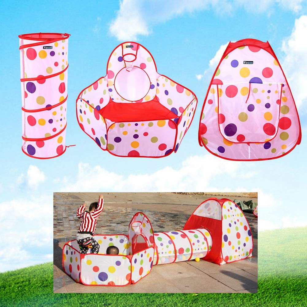 Biuzi Baby Play House - Kids Pop Up Play Tent with Tunnel & Basketball Hoop for Indoor & Outdoor Fun - Perfect for Toddlers, Boys & Girls - Great for Playrooms, Backyards & Birthday Parties