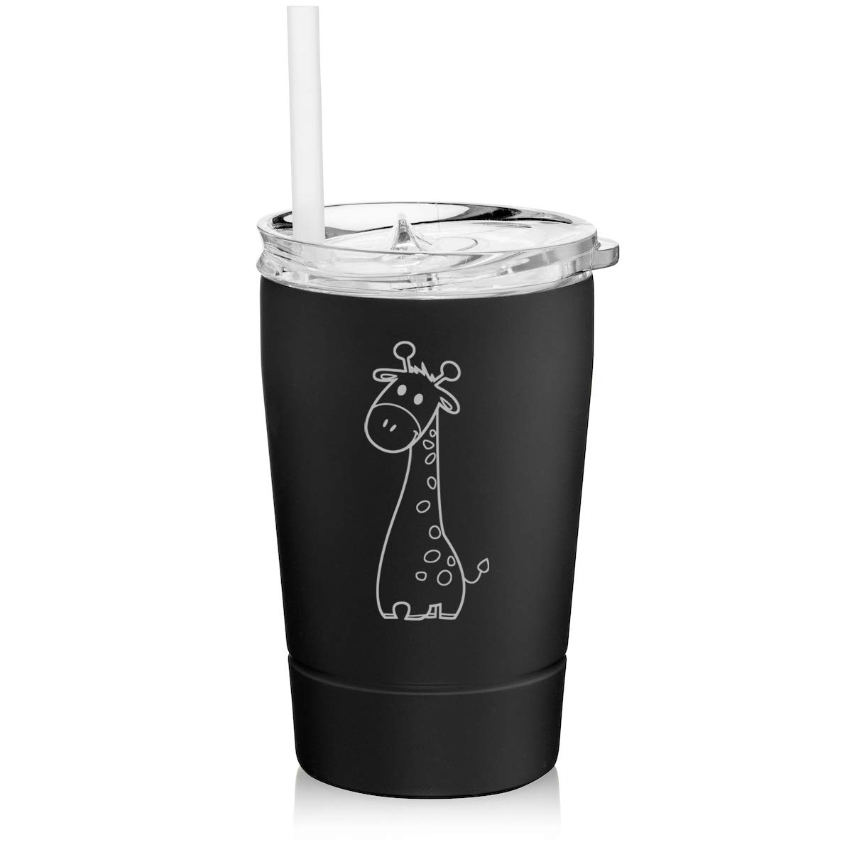 12 oz Stainless Steel Vacuum Insulated Tumbler with Straw - Double Wall Insulated Coffee Travel Mug - Cute Giraffe Design (Black) - Perfect for Hot/Cold Drinks, Office, Gym & Outdoor Activities