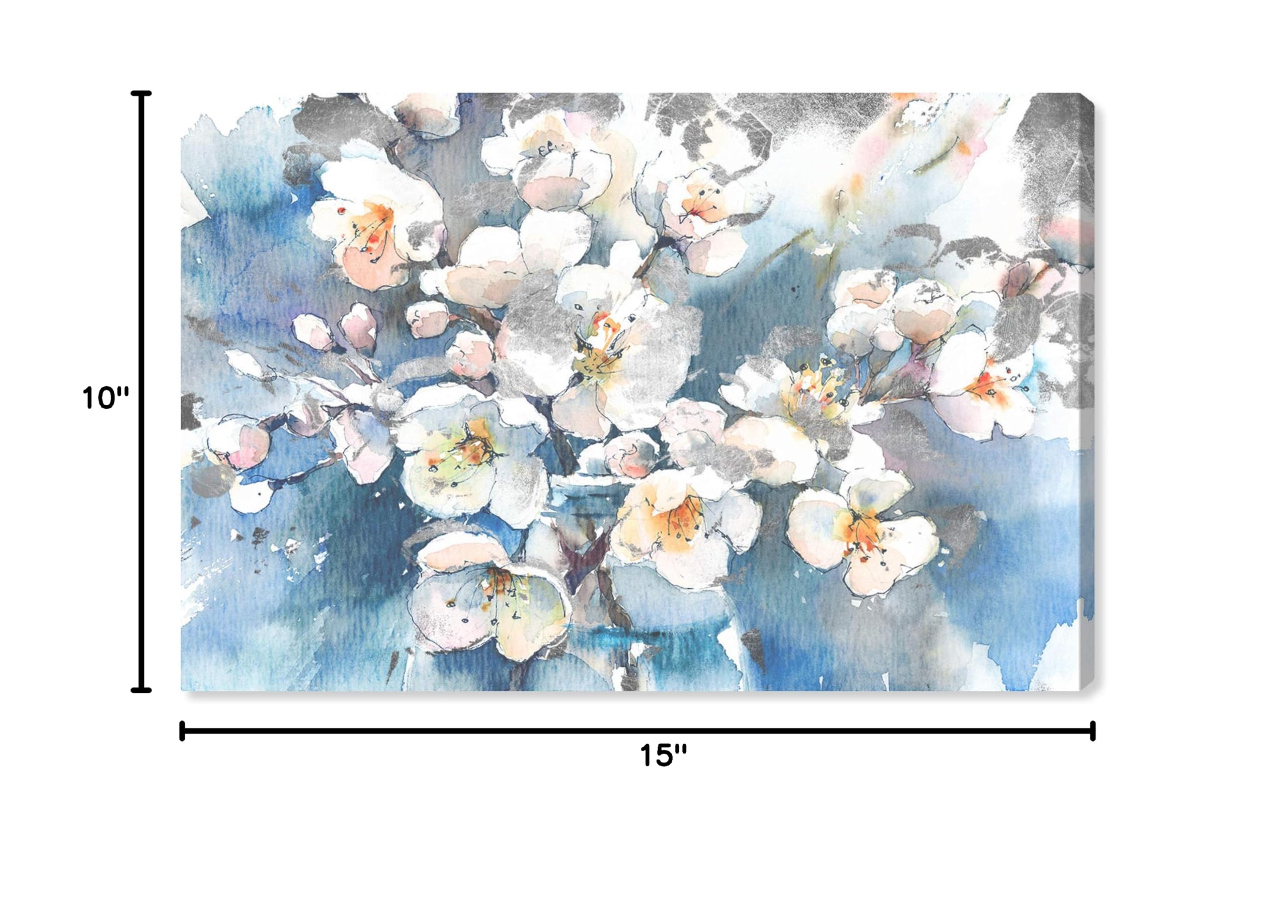 Oliver Gal Floral Wall Art Canvas Print 'Spring Blossom in Blue' - 15x10 Inch White Modern Home Decor - Perfect for Living Room, Bedroom & Office Wall Decoration