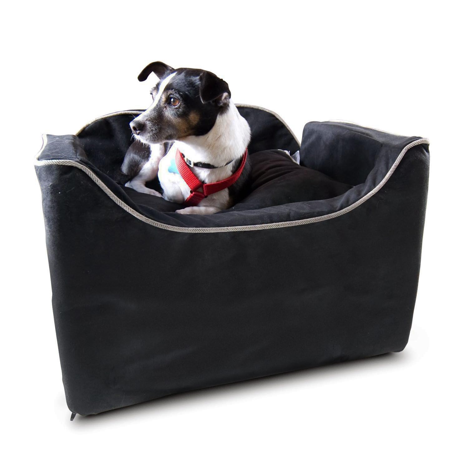Snoozer Lookout Dog Booster Car Seat for Small Dogs Under 25lbs - Pet Travel Safety Seat with Harness Strap to Prevent Car Sickness - Black Removable & Machine Washable Cover - Perfect for Road Trips & Vet Visits