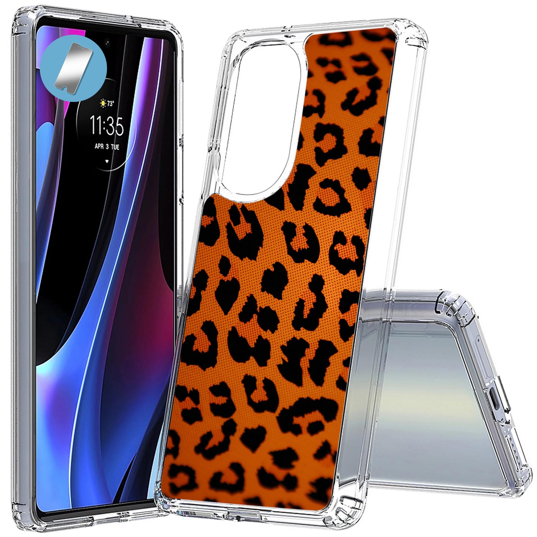 Slim Protective Case for Motorola Edge 2022 (Not Edge Plus) | Shockproof TPU Cover with Tempered Glass Screen Protector | Leopard Print Design | Perfect for Everyday Use & Travel Protection