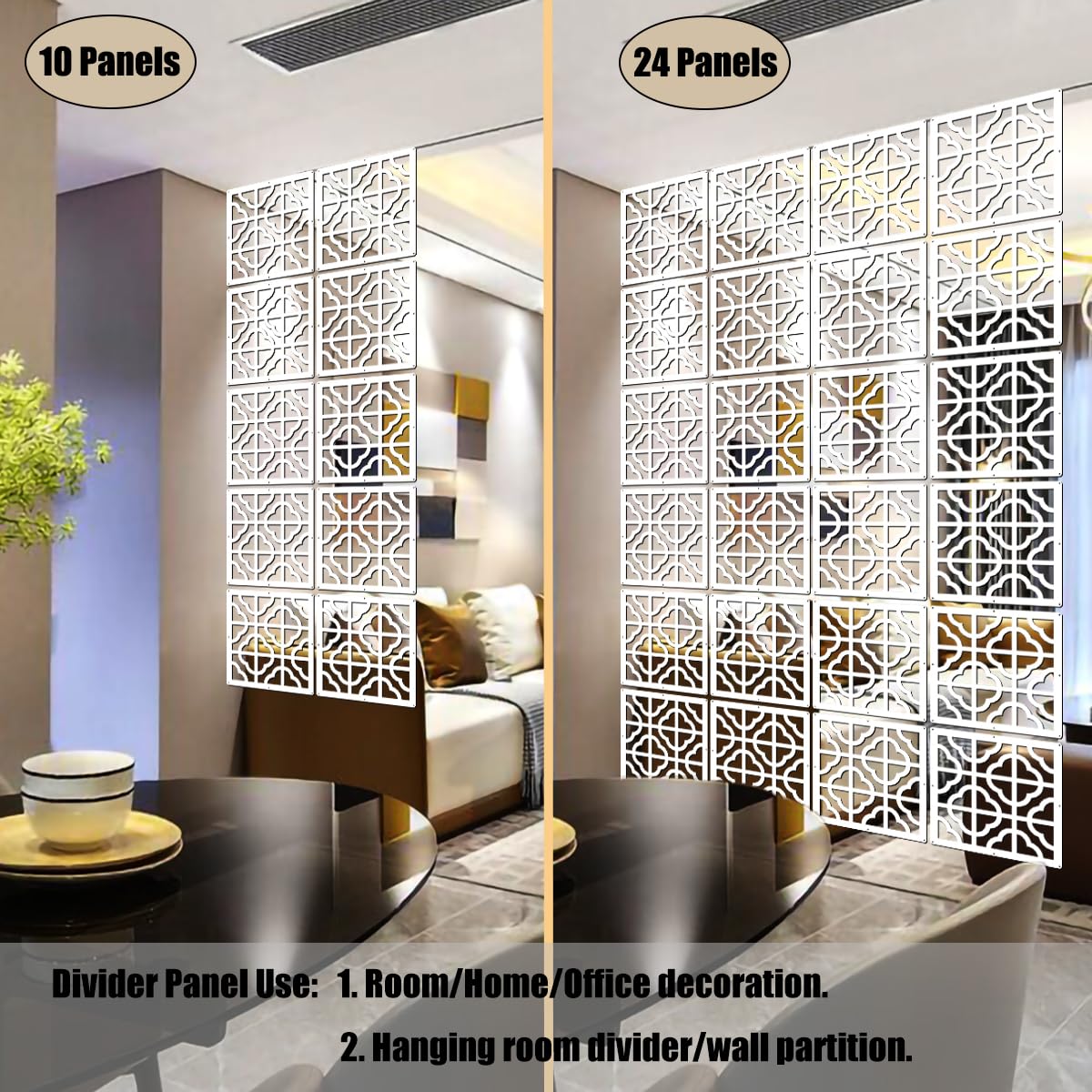 10-Piece White Wood-Plastic Hanging Room Divider Panel - DIY Privacy Screen for Bedroom, Hotel, Office & Home Decor | Space-Saving Partition Solution