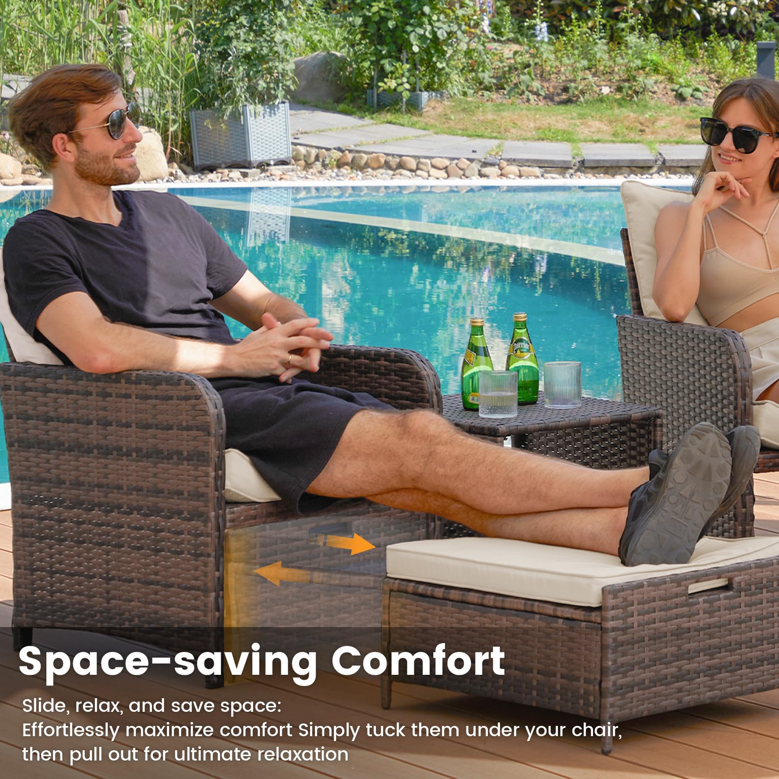 UDPATIO 5-Piece Wicker Patio Furniture Set with Hidden Ottoman - Outdoor Conversation Chairs & Side Table for Balcony, Porch, Deck, Garden - Perfect for Relaxing & Entertaining Guests