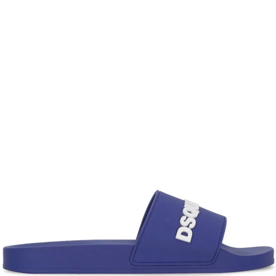 DSQUARED2 Blue Logo Slides - Men's Designer Sandals for Summer | Casual Beach Slides, Poolside Comfort, and Everyday Wear