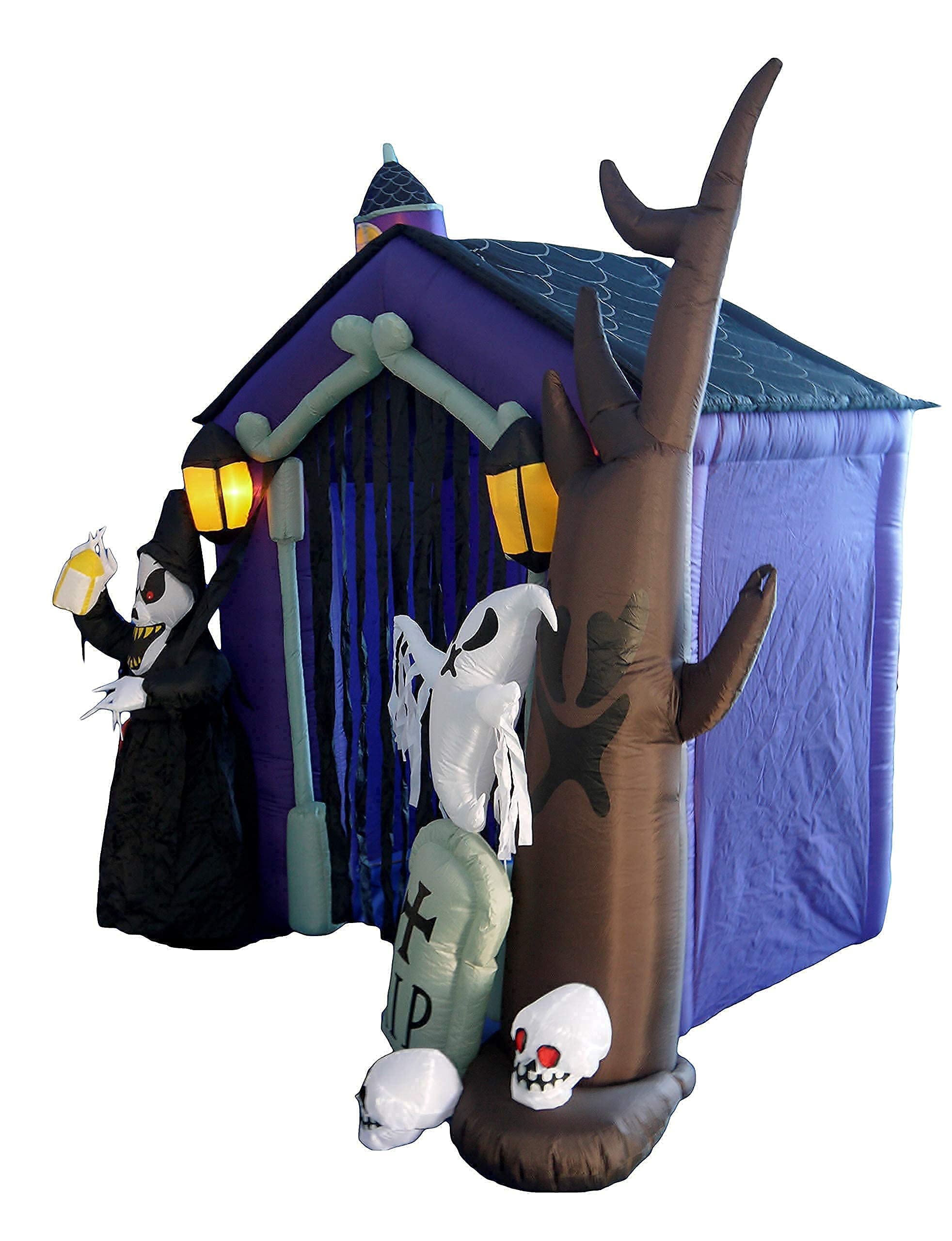 Halloween Party Decorations Bundle - 8.5ft Inflatable Haunted House Castle with Skeleton & Ghost + 9ft Inflatable Castle Archway with Pumpkins, Spider & Cauldron - Perfect for Outdoor Yard Decor, Spooky Party Setup & Trick-or-Treat Displays