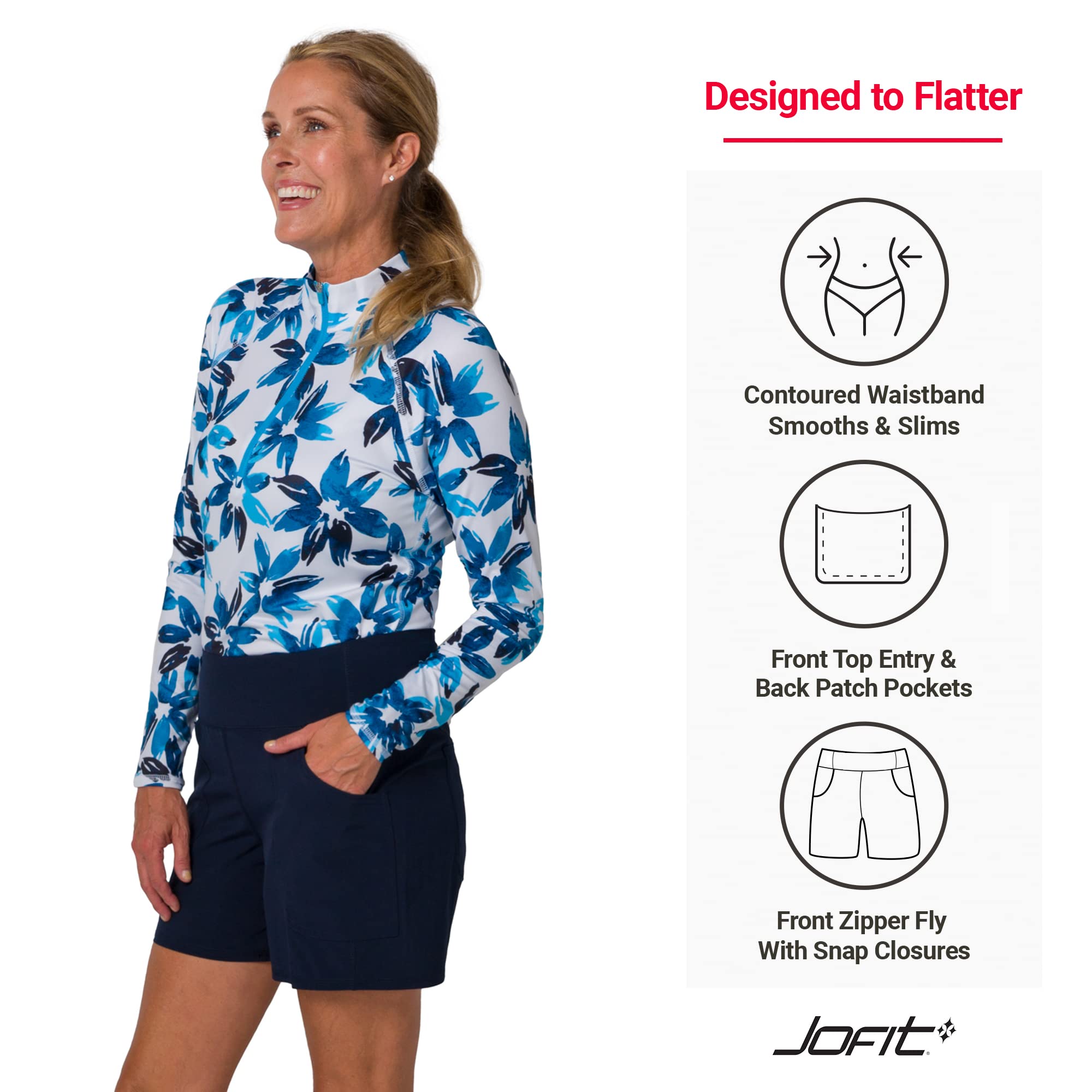 Jofit Women's Athletic Pull-On Shorts - Comfortable Golf, Workout & Casual Wear Shorts for Active Lifestyle & Everyday Use