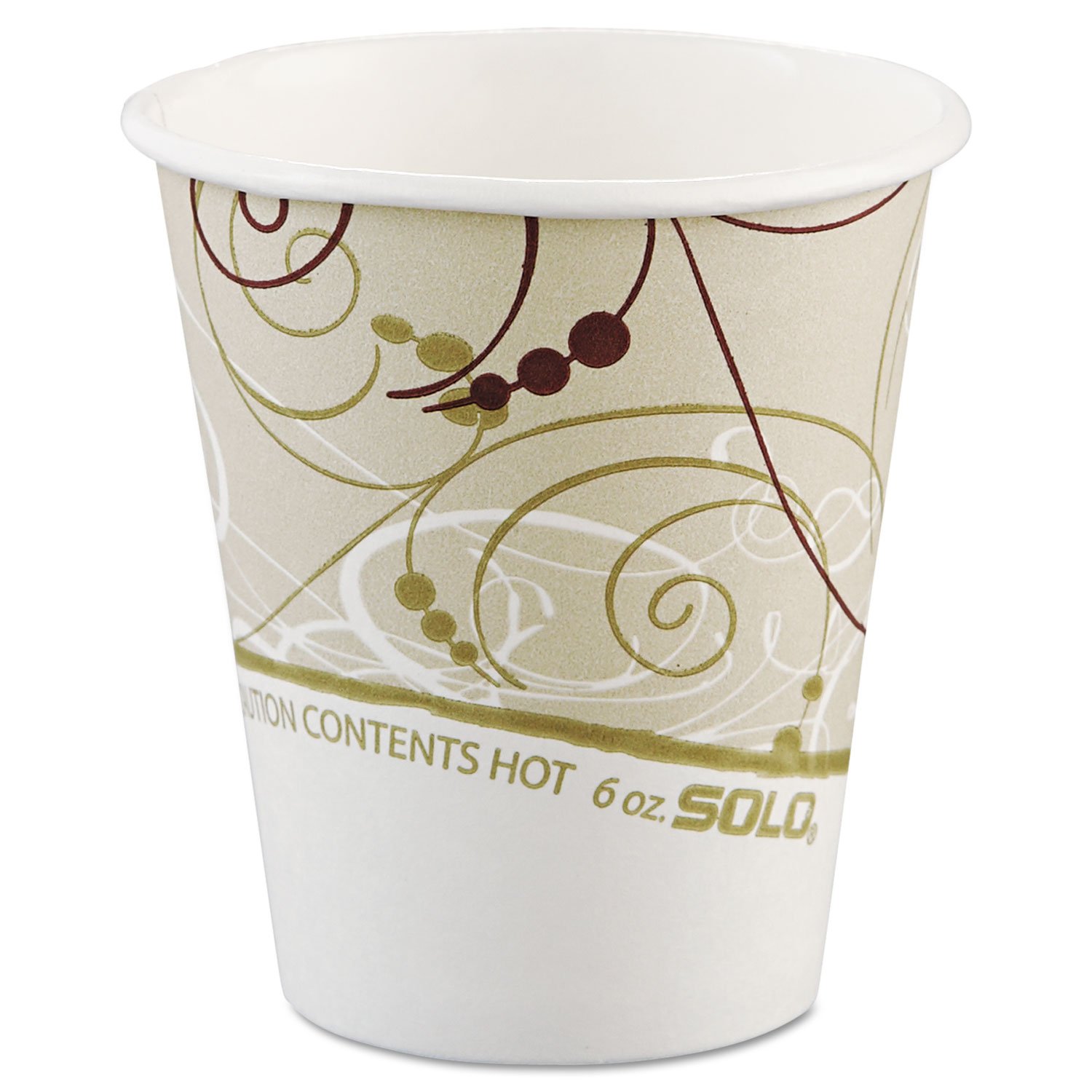 Solo Paper Hot Cups 6 Oz - Polylined Coffee Cups with Symphony Design, Beige/White (50 Count) - Perfect for Office, Parties & Takeout Beverages