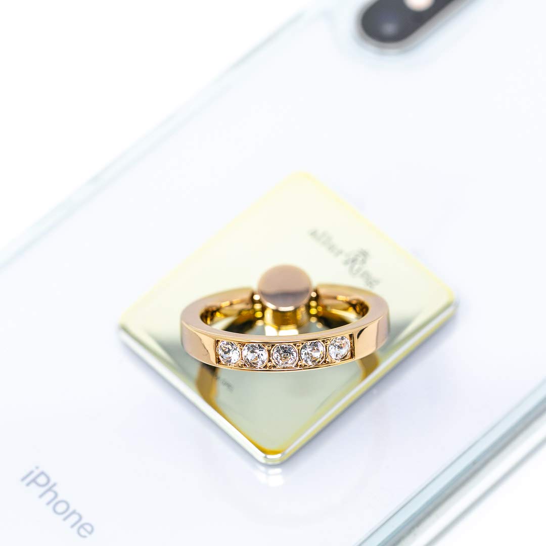 Charlotte Crystal Phone Ring Holder - 360° Rotating Finger Grip Stand for Smartphones (Light Gold) - Perfect for Watching Videos & Selfies