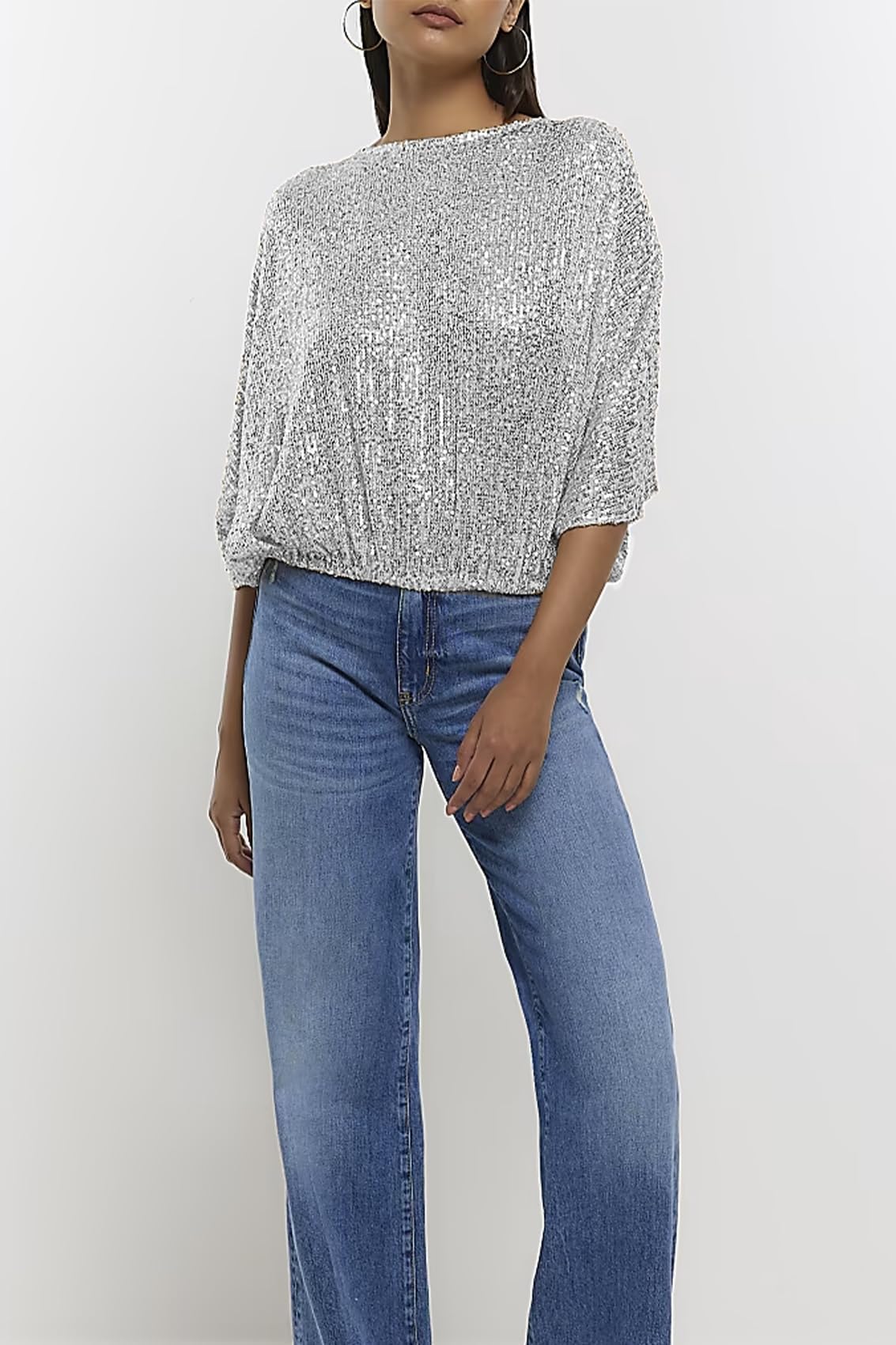 Sparkly Sequin Blouse for Women - 3/4 Sleeve Glitter Party Top for Club, Concert & Night Out | Elegant Disco Shirt for Dancing, Date Night & Special Occasions