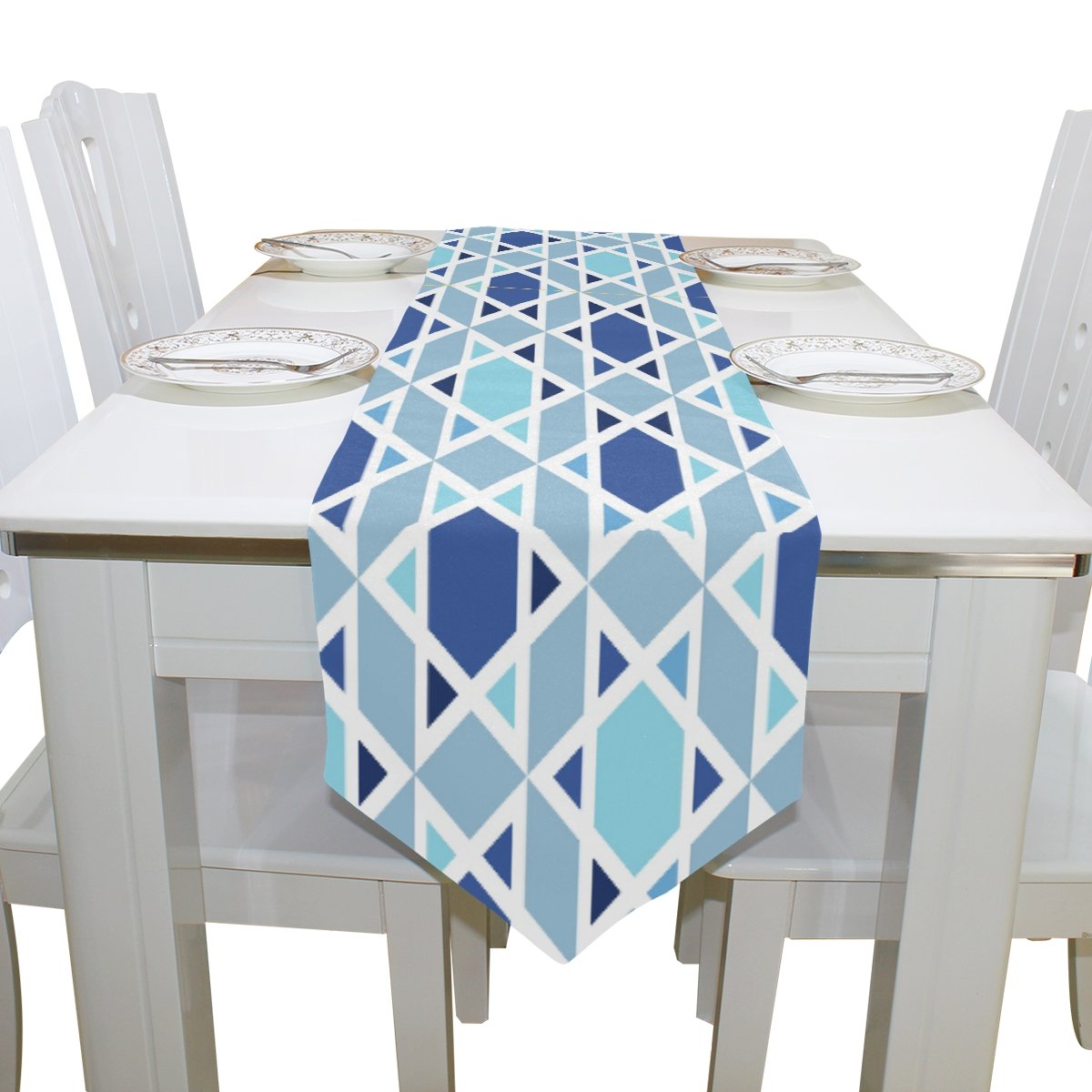 ALAZA Navy Blue David Star Table Runner 13x90 Inches - Elegant Wedding Party Banquet Decor, Coffee Table Mat for Home Dining & Holiday Celebrations