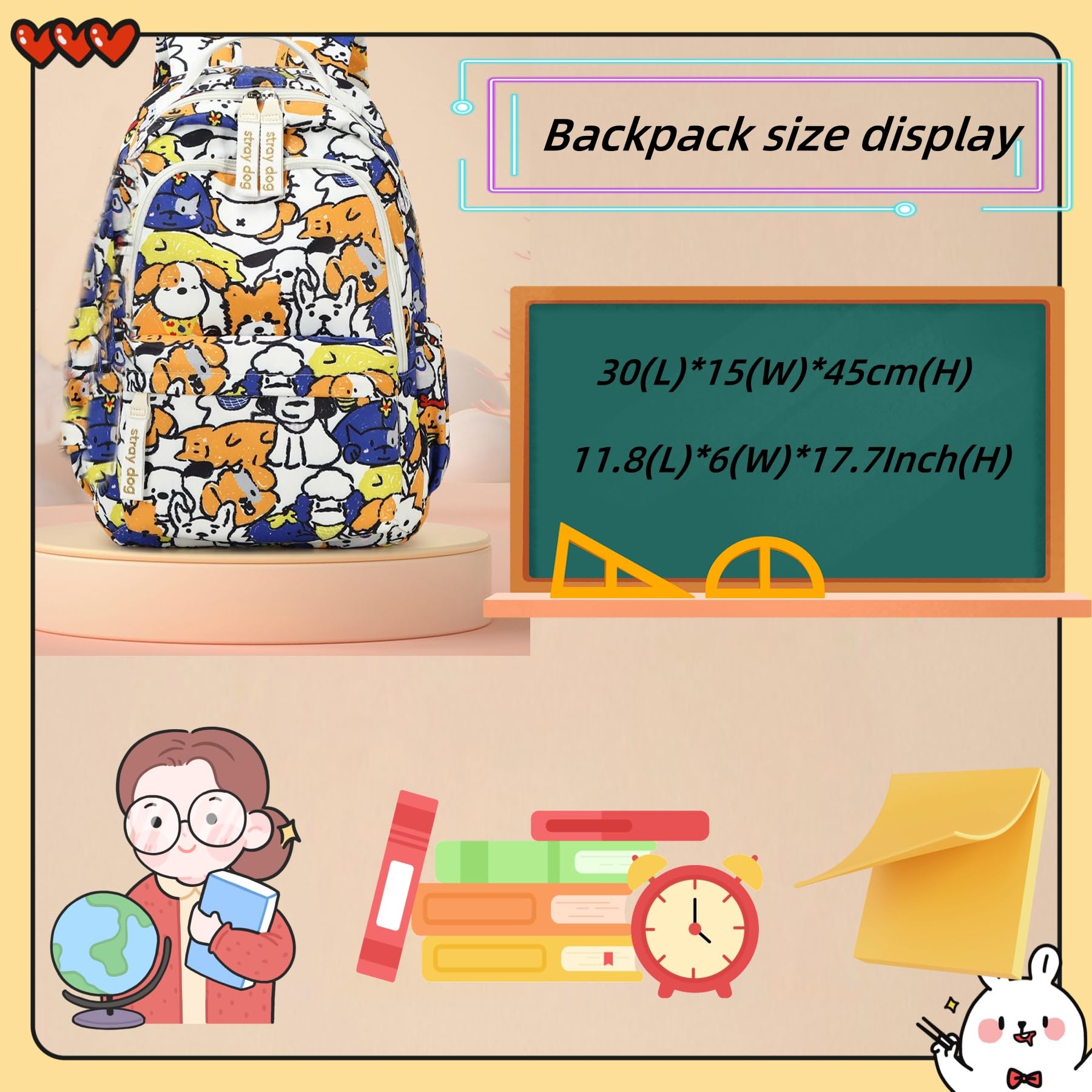 Cute Dog Print Backpack for Kids - Durable School Bookbag for Elementary Students (Boys & Girls) - Perfect for School, Travel & Daily Use