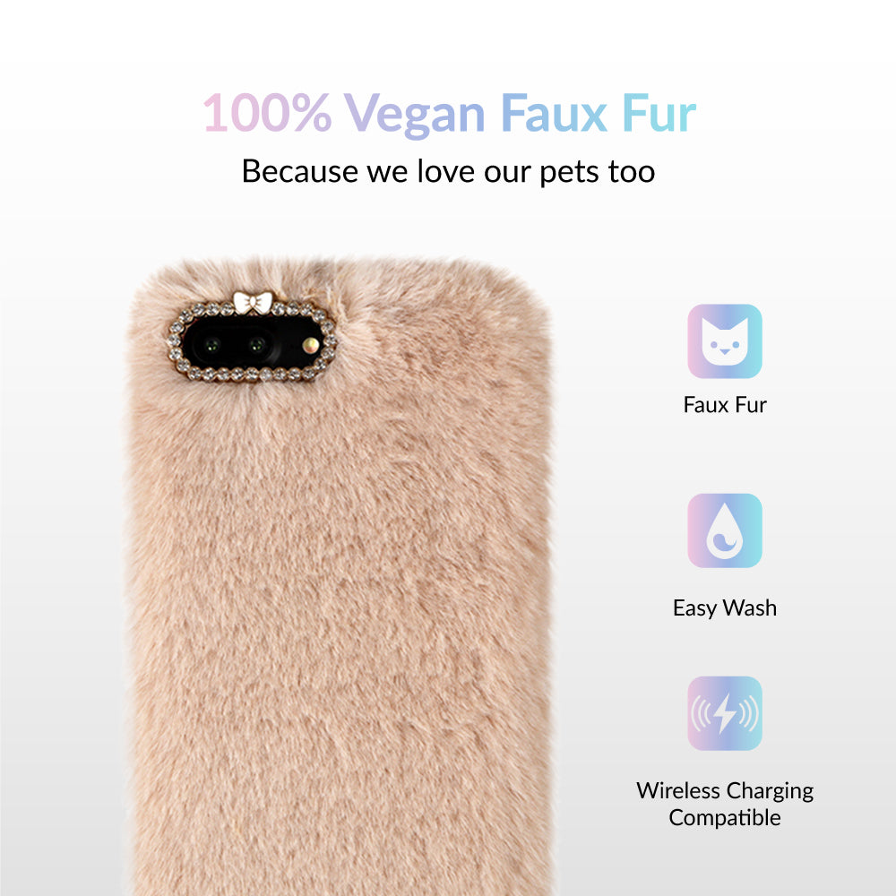 Soft Beige Faux Fur iPhone Case - Premium Luxury Phone Cover for iPhone 13/14/15 Pro Max - Trendy Winter Fashion Accessory for Women Girls - Perfect for Holiday Gifts & Daily Use