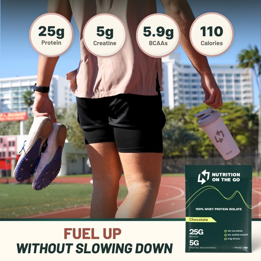 Premium Chocolate Whey Protein Powder with Creatine - 25g Protein & 5g Creatine per Serving - Gluten-Free, No Added Sugar - 15 Single-Serve Packets for Travel, Gym & Post-Workout Recovery - Ideal for Athletes & Fitness Enthusiasts