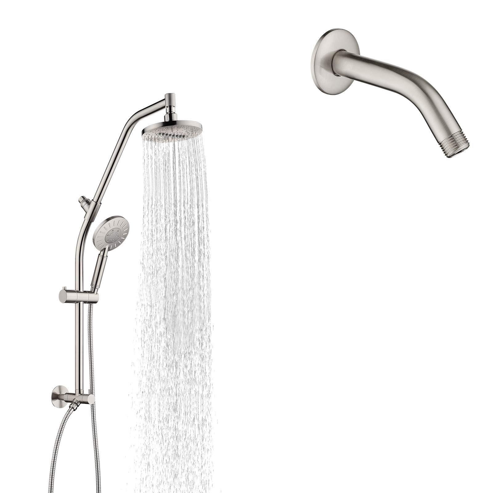 BRIGHT SHOWRS High Pressure Rain Shower Head Combo with Handheld Shower Head & 6 Inch Brass Shower Arm - Brushed Nickel Finish for Luxurious Bathroom Upgrade | Perfect for Spa-Like Experience and Modern Bathroom Renovation